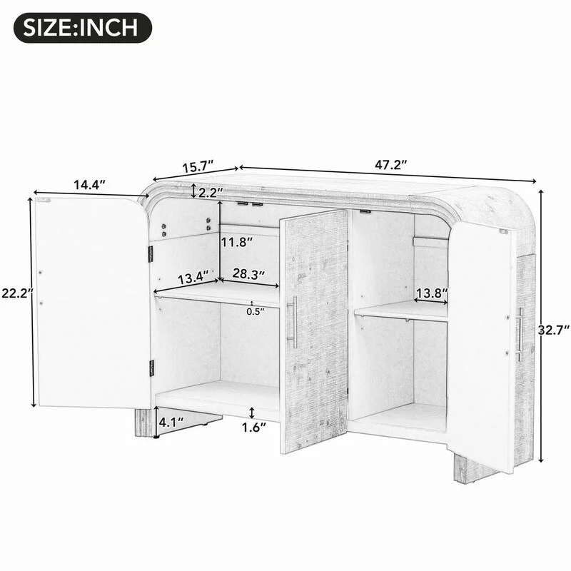 47.2''W Sideboard with Gold Handles and Adjustable Dividers - N/A