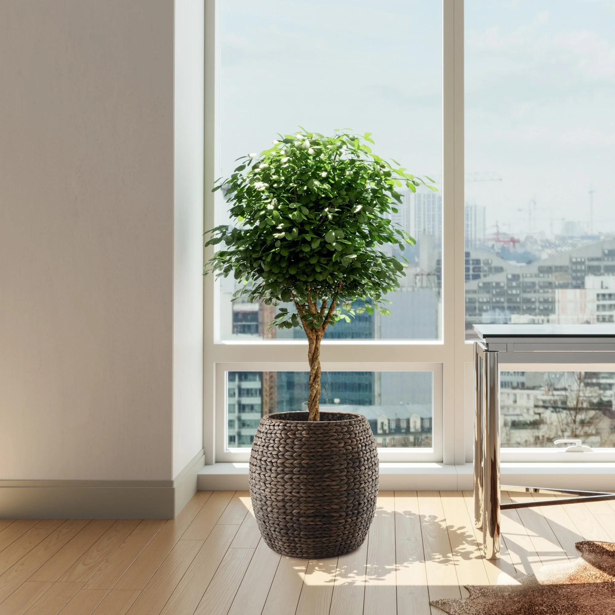 Round Water Hyacinth Storage BasketHamper with Lid