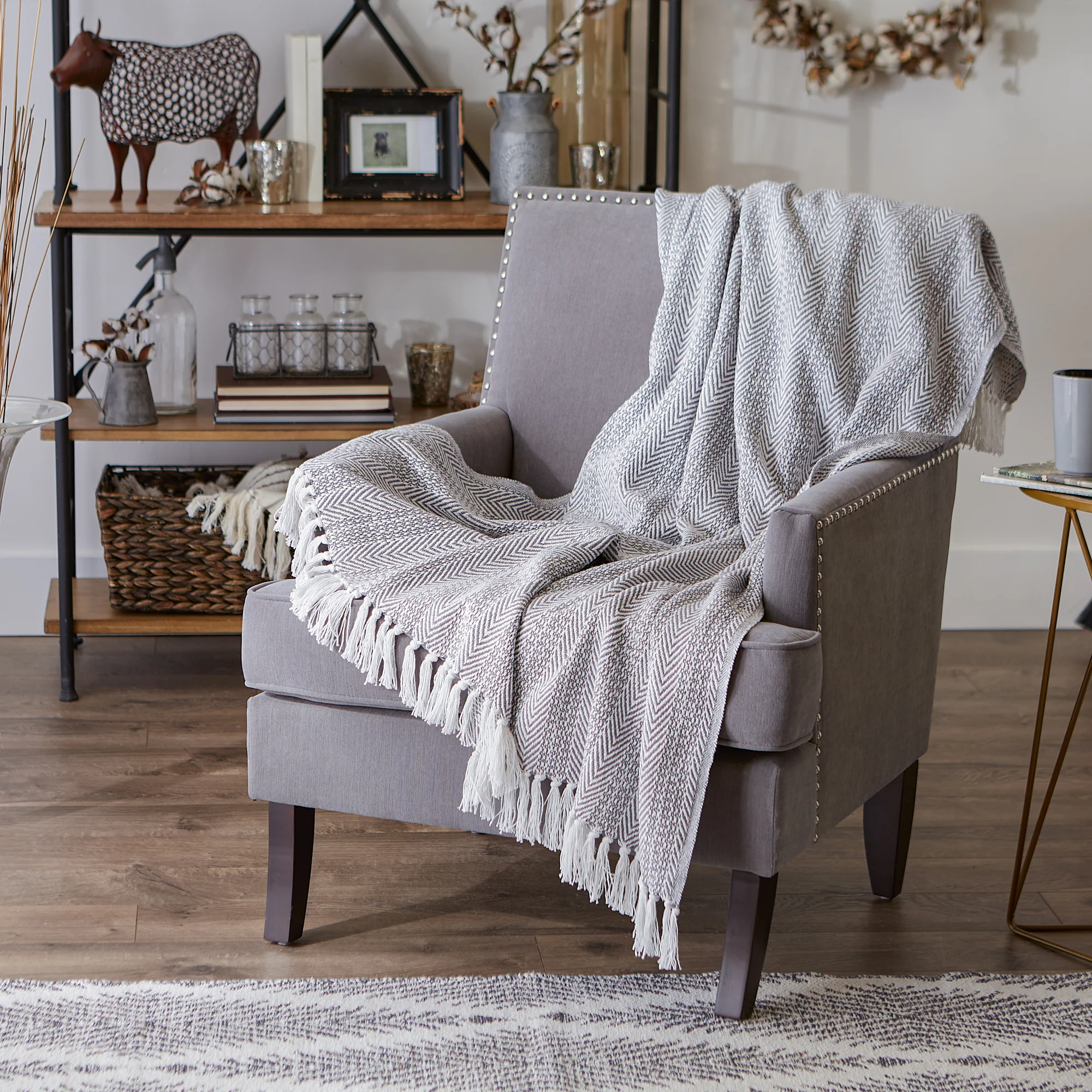 Gray Herringbone Stripe Throw