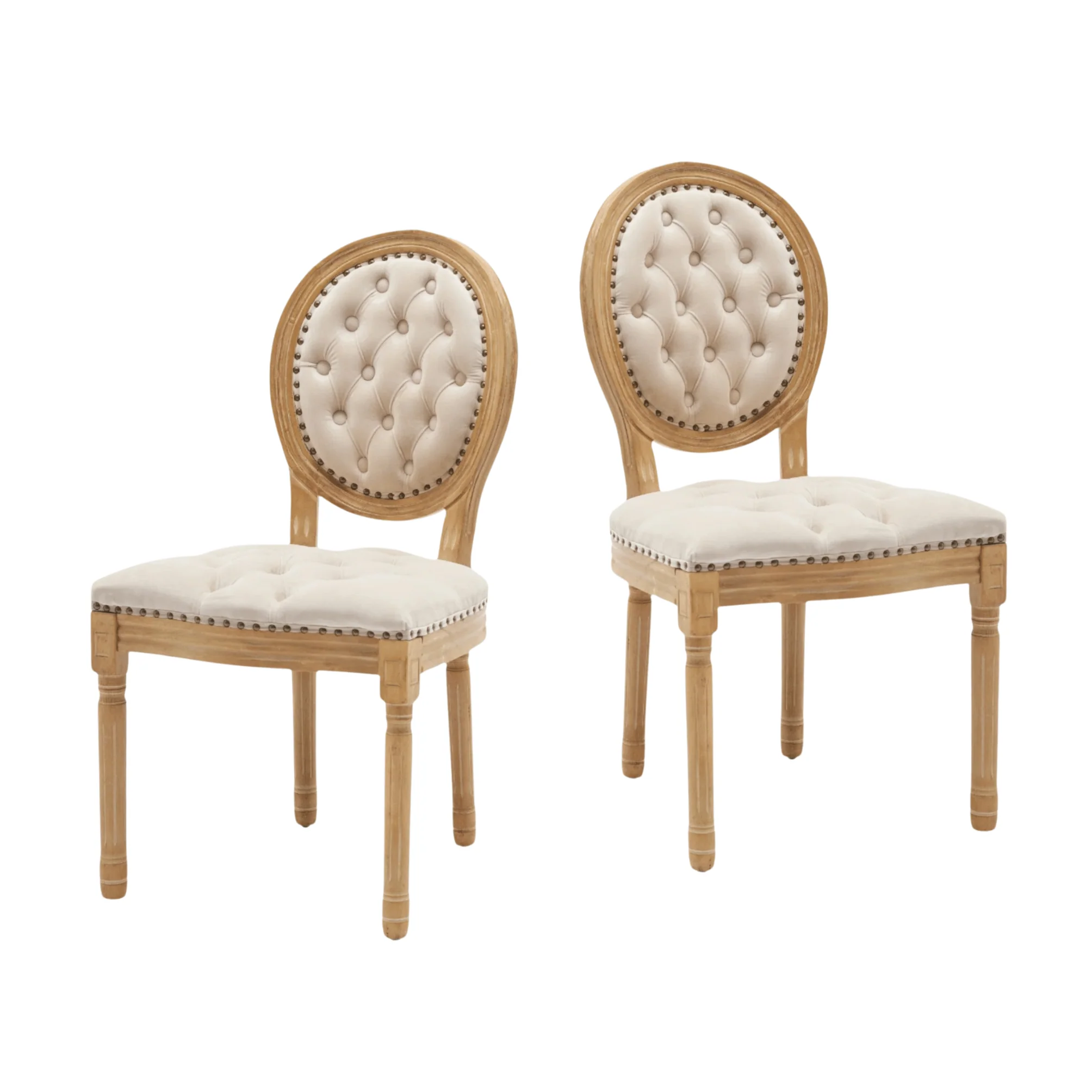 Button Tufted Upholstered Dining Chair with Round Back and Nailhead Trim, Set of 2