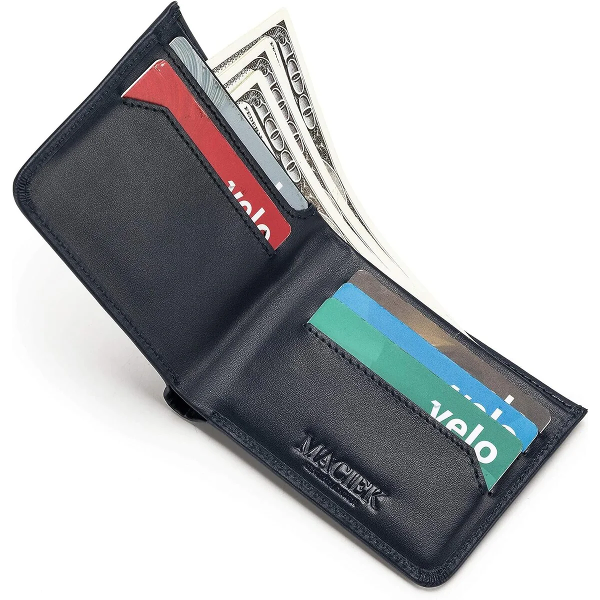 Genuine Calf Leather Slim Bifold RFID Wallet Card Holder Minimalist Secret Pocket (Bi-Fold) - 2-Tier