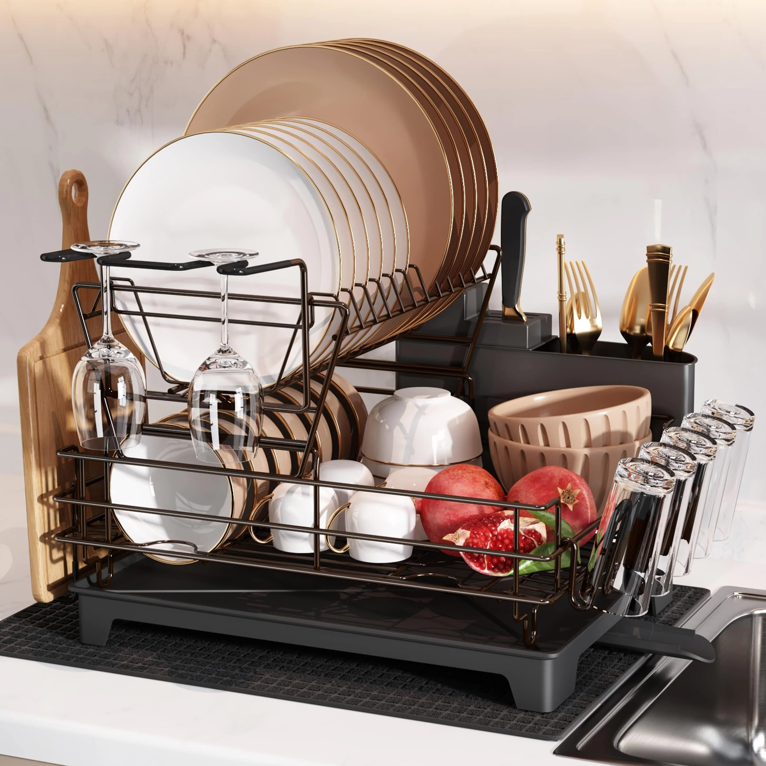 JASIWAY 2 Tier Kitchen Stainless Steel Dish Rack