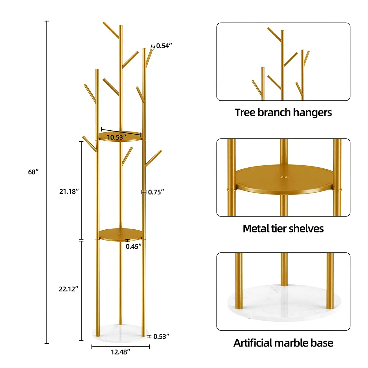Marble Base Freestanding Clothes Hanging Rack Stand with Storage Shelf