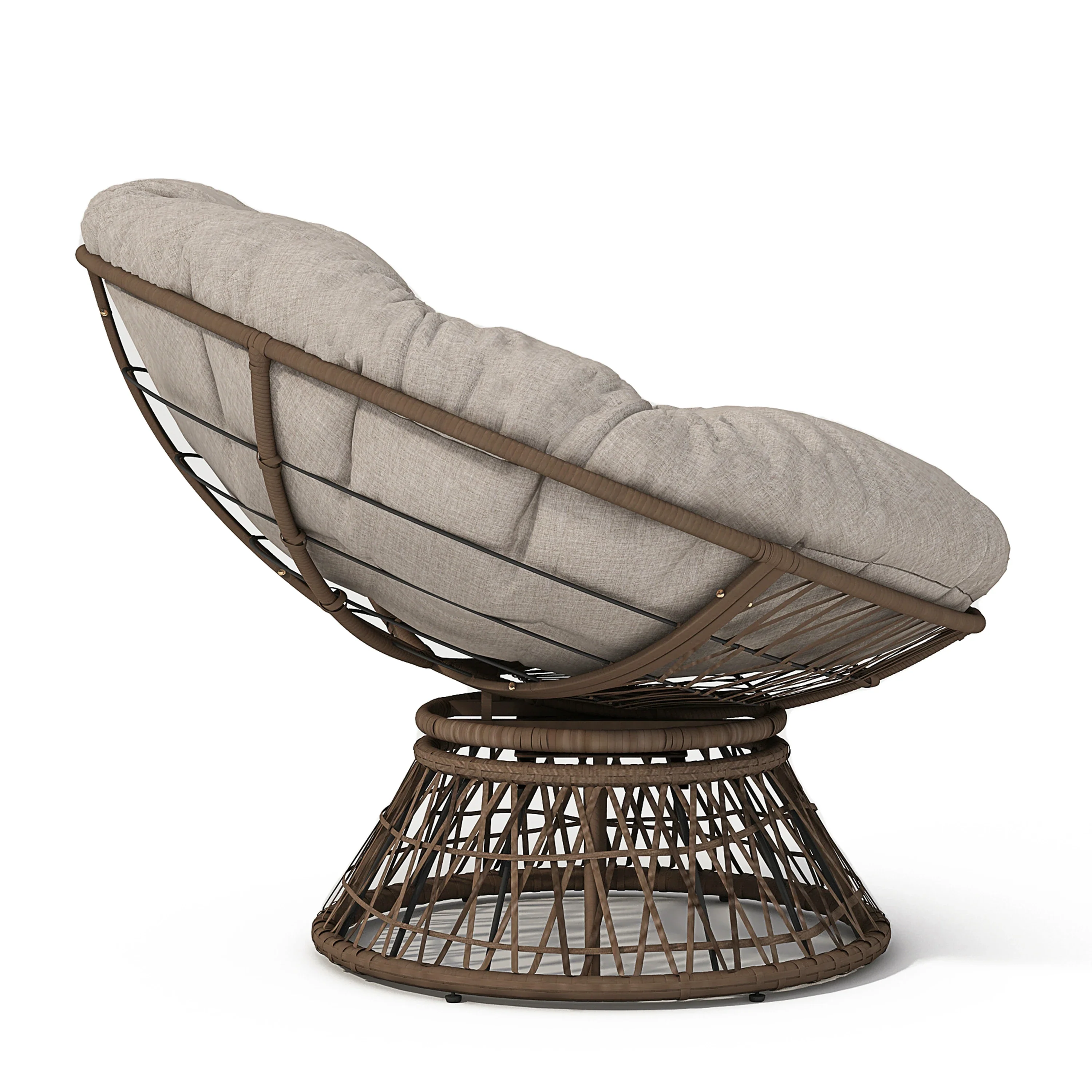 Papasan Wicker Chair with Fabric Cushion and 360 Degree Swivel