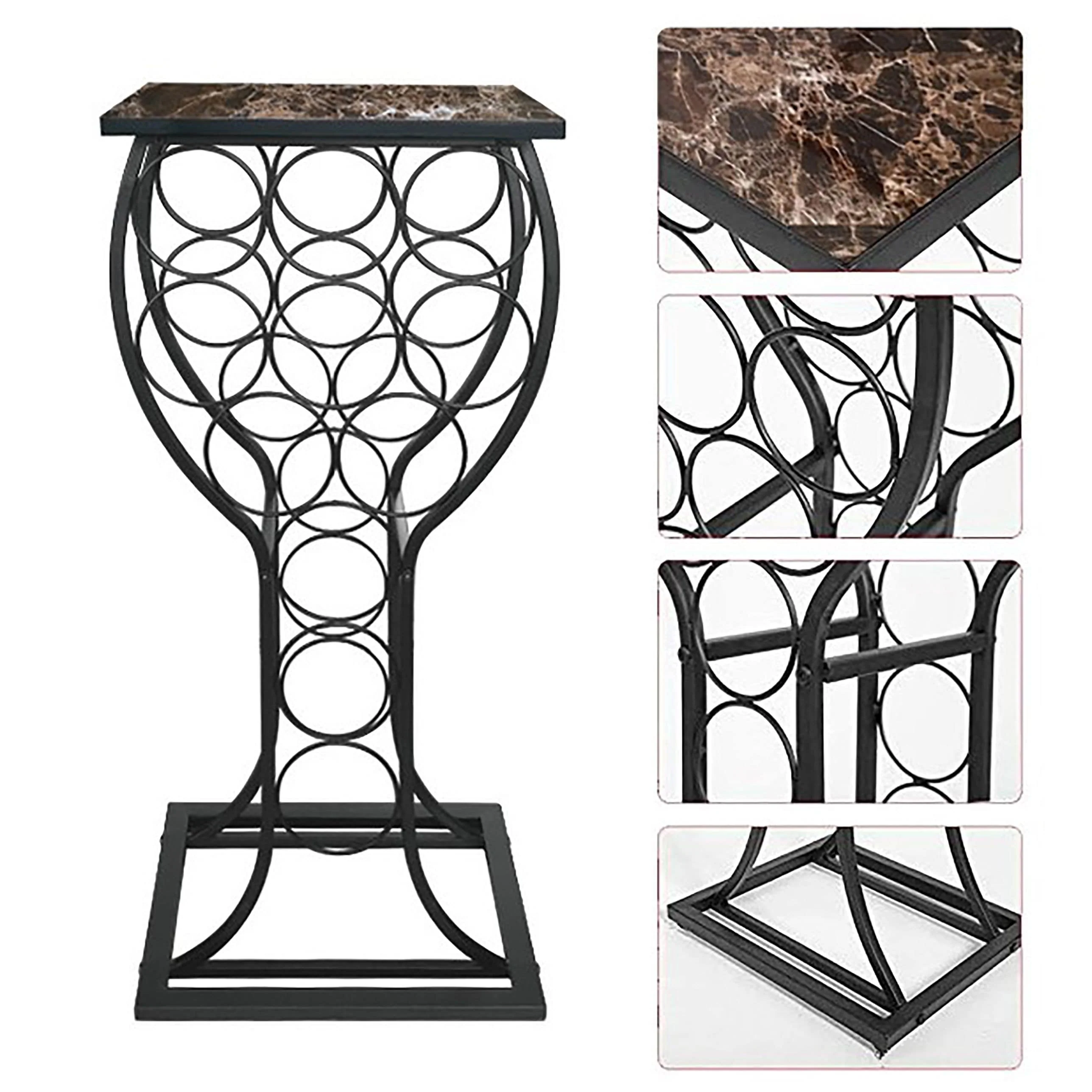 Metal with Marble Finish Top Wine Storage Organizer Display Rack Table