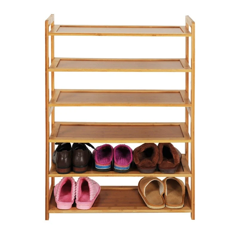 6-Tier Wood Shoe Shelf Storage Organizer Free Standing Shoe Rack Shelves