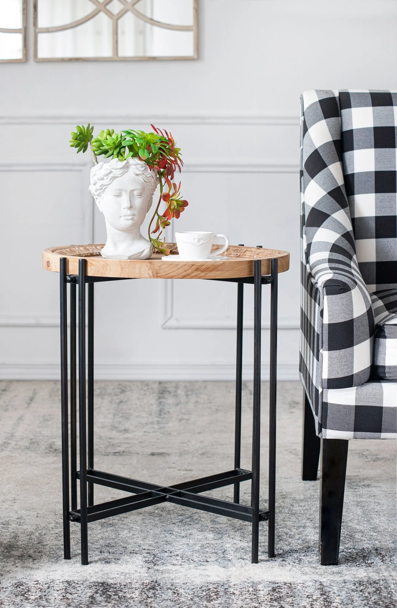 Side Table with Wooden Top and Metal Legs