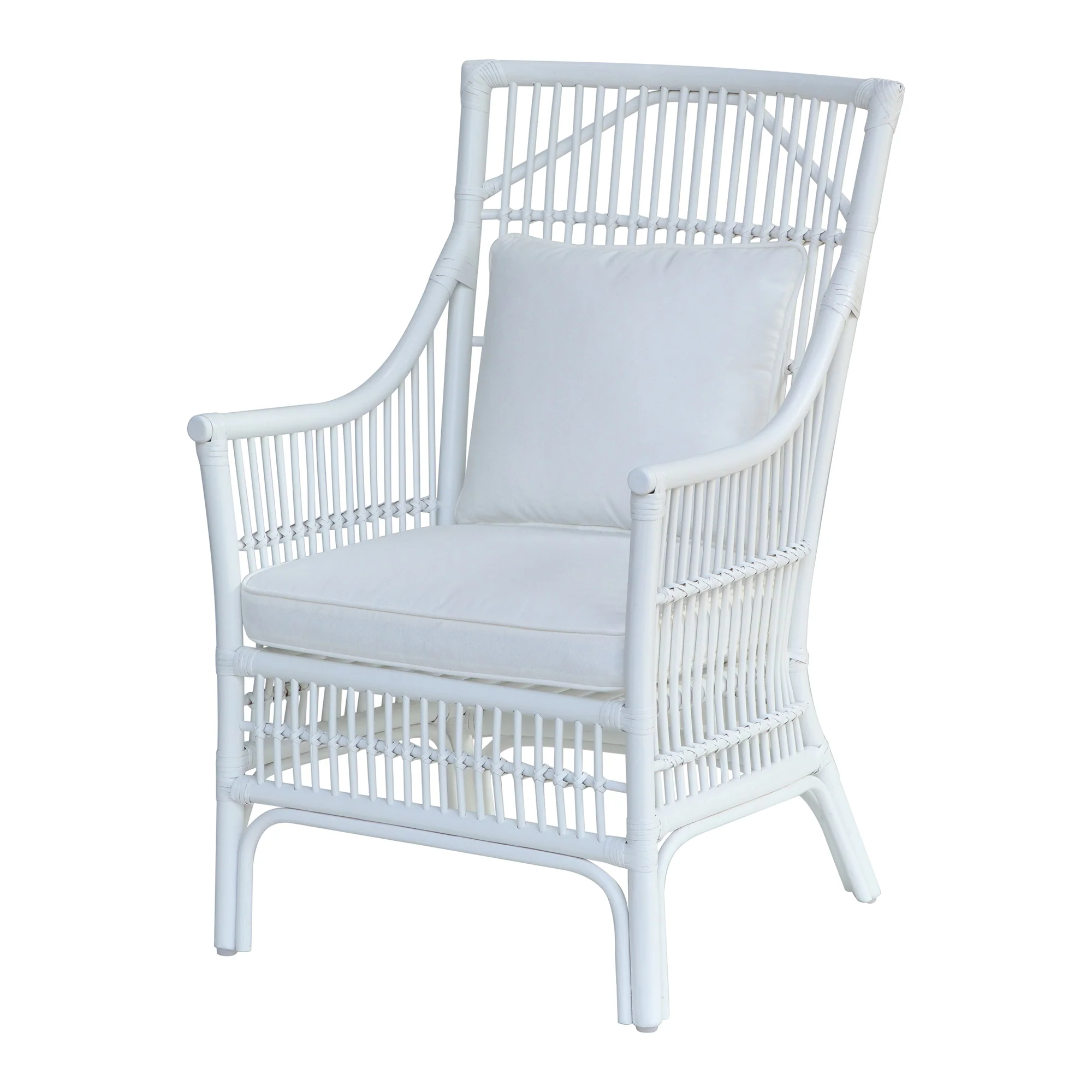 Rattan Slat Back Dining Arm Chair White