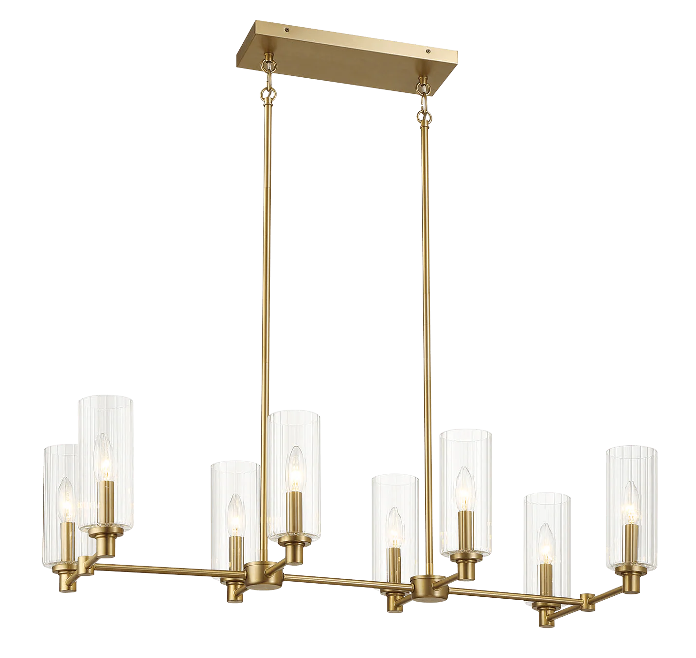 8-Light Chandelier with Clear Ribbed Glass Shade and Metal Frame