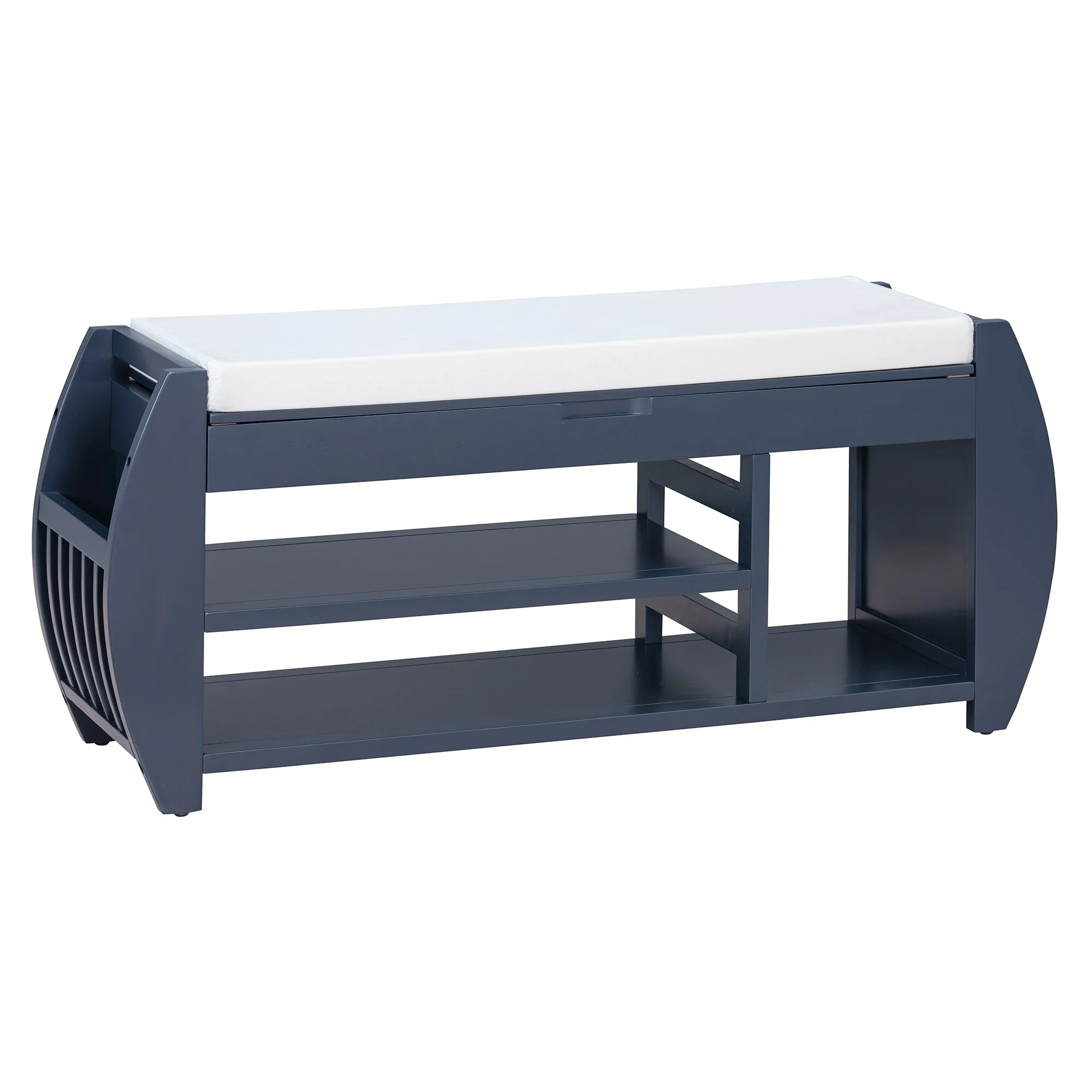 Multifunctional Storage Bench with Cushion and Curved Side Panel for Entrance and Living Room