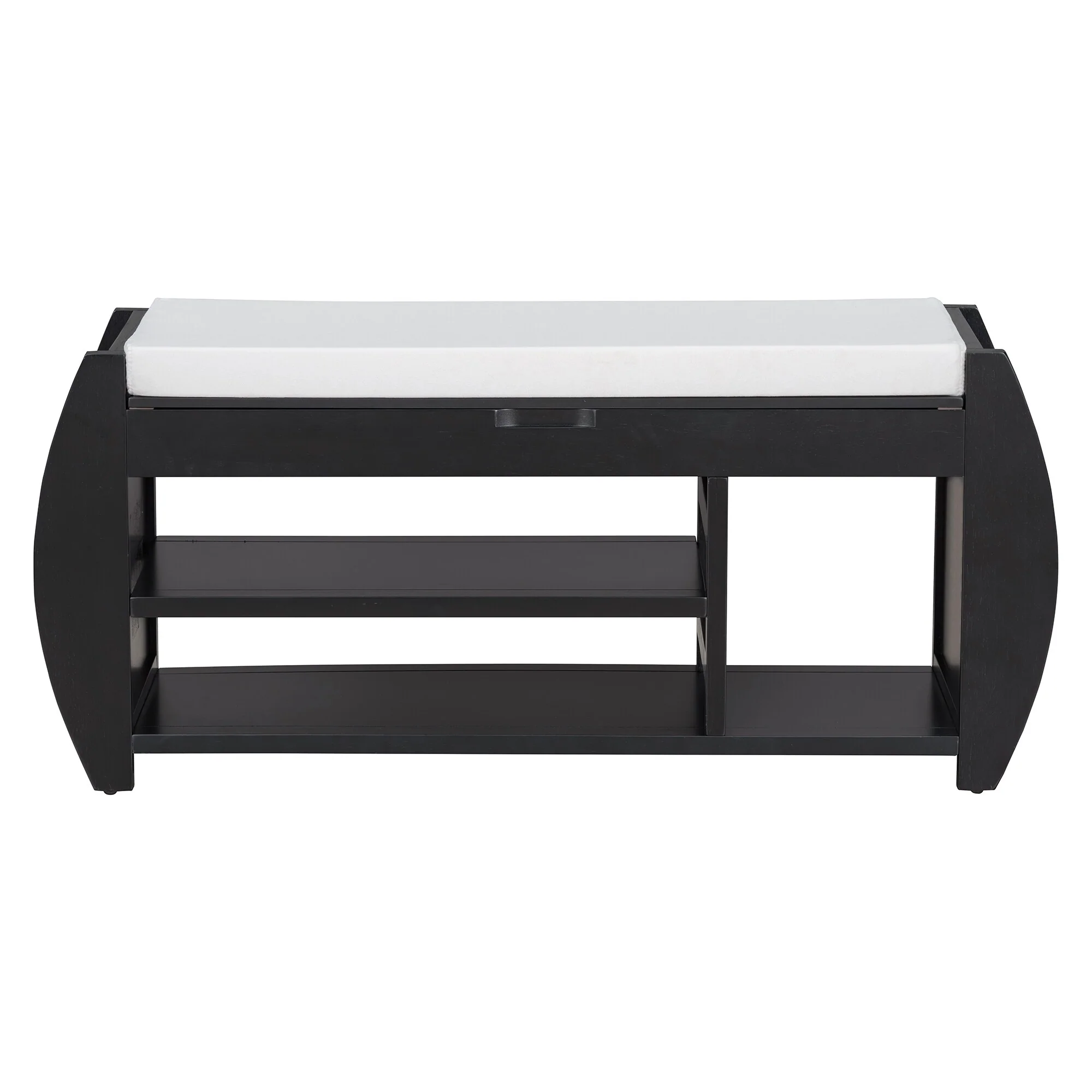 Multifunctional Storage Bench with Cushion and Curved Side Panel for Entrance and Living Room