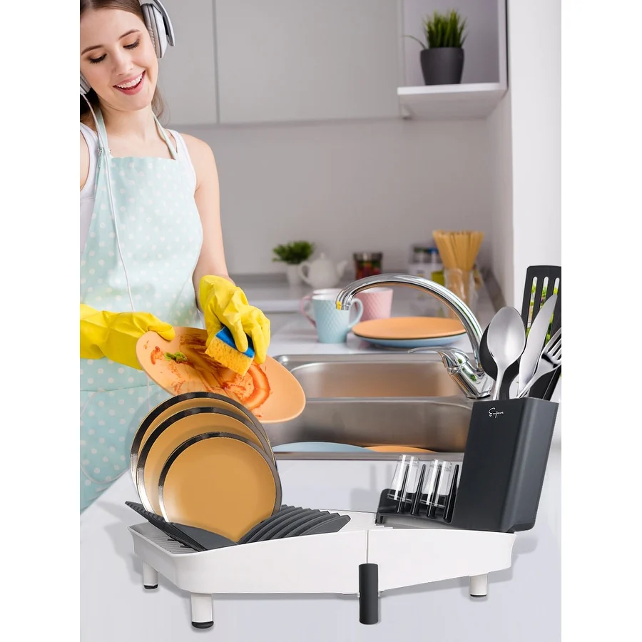 Foldable Countertop Dish Drying Rack with Drainer - 16.5