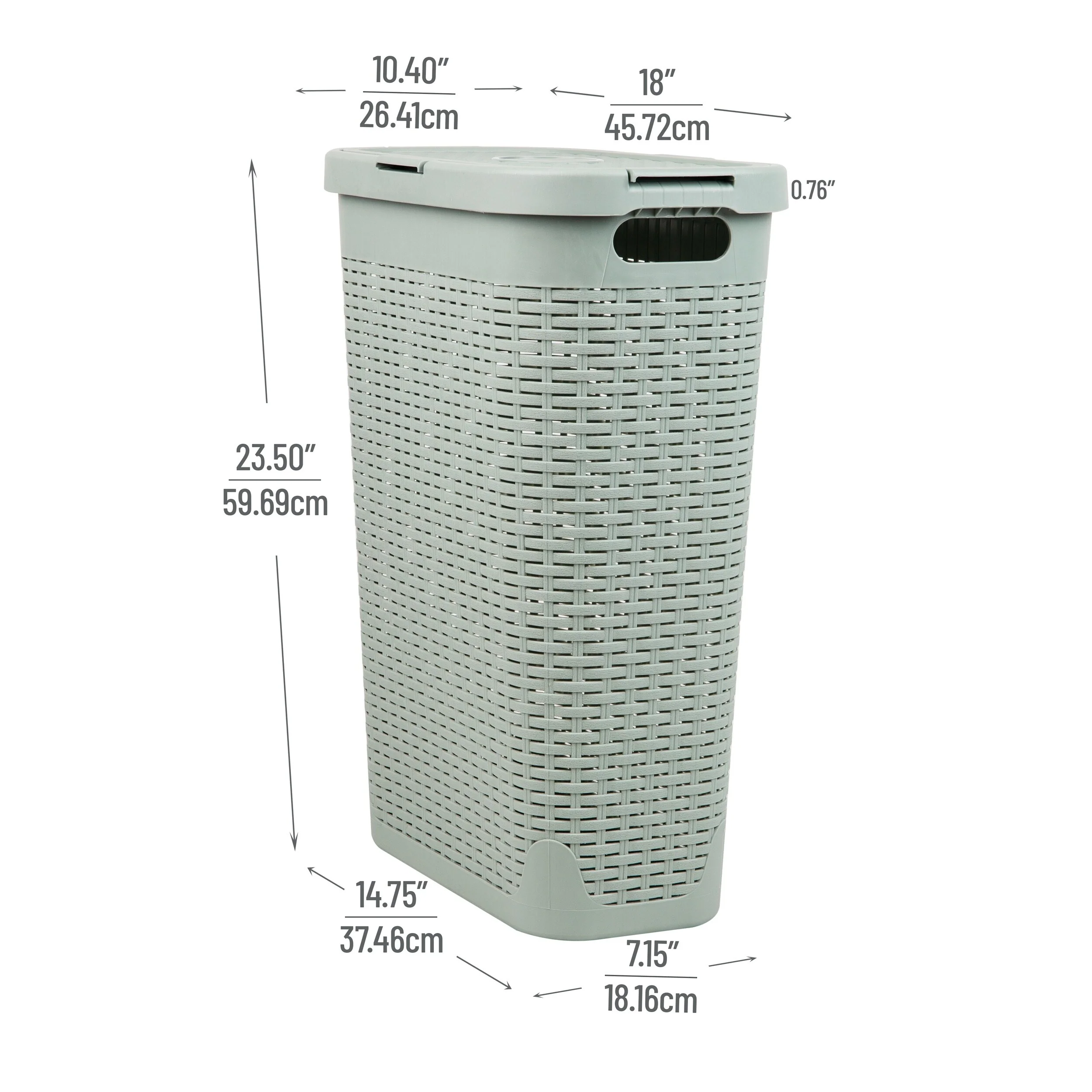 Mind Reader 40L Slim Laundry Hamper, Clothes Basket, Lid, Wicker Design, Plastic, 18