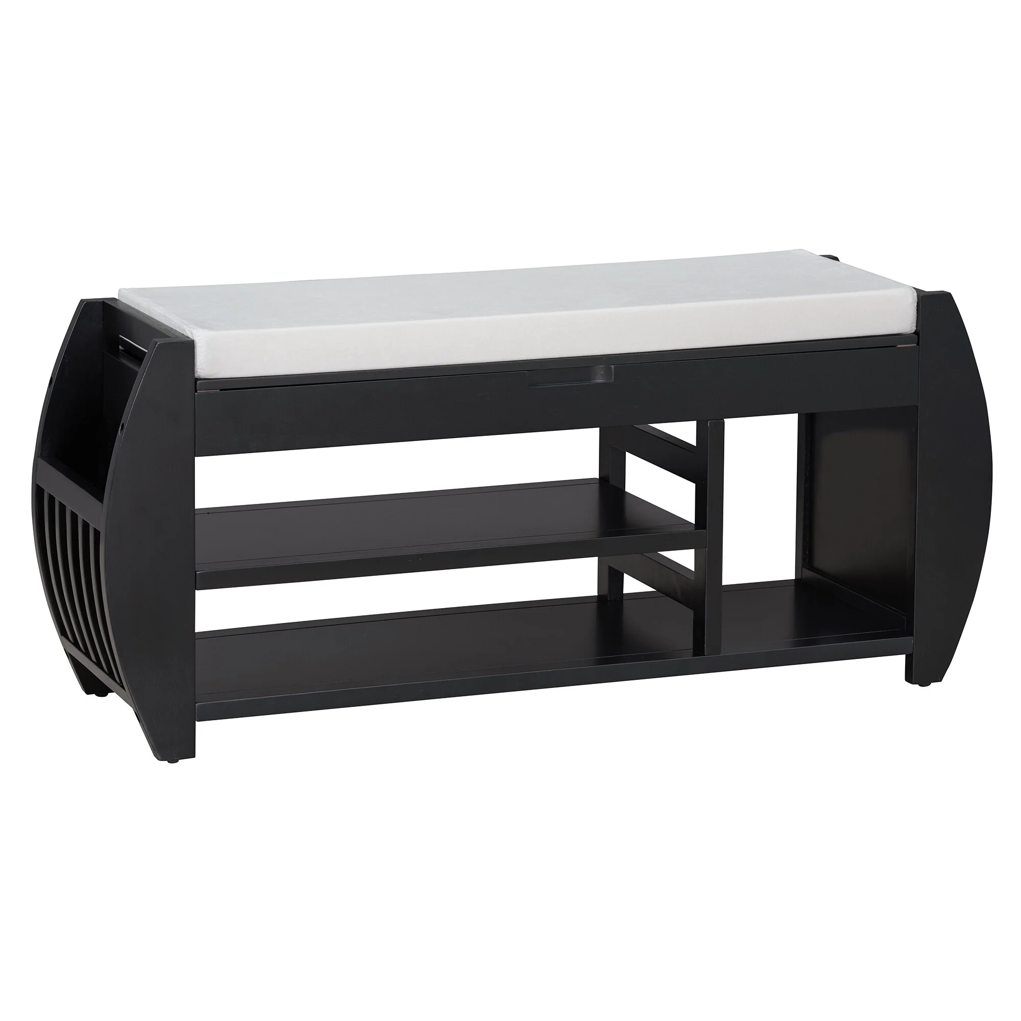 Multifunctional Storage Bench with Cushion and Curved Side Panel for Entrance and Living Room