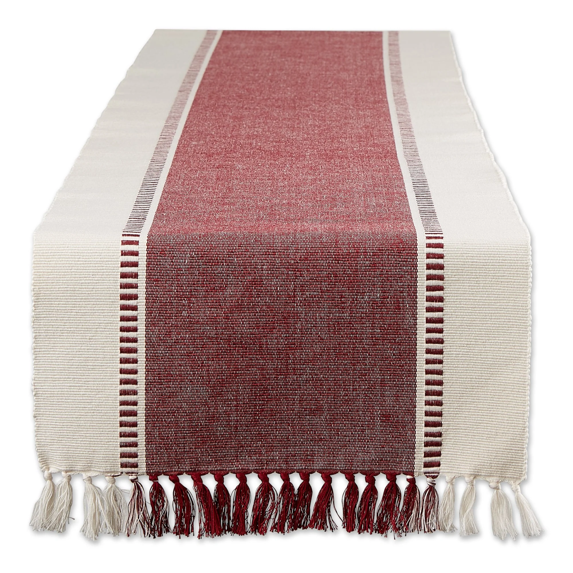 Redwood Striped Fringe Ribbed Table Runner 13X72