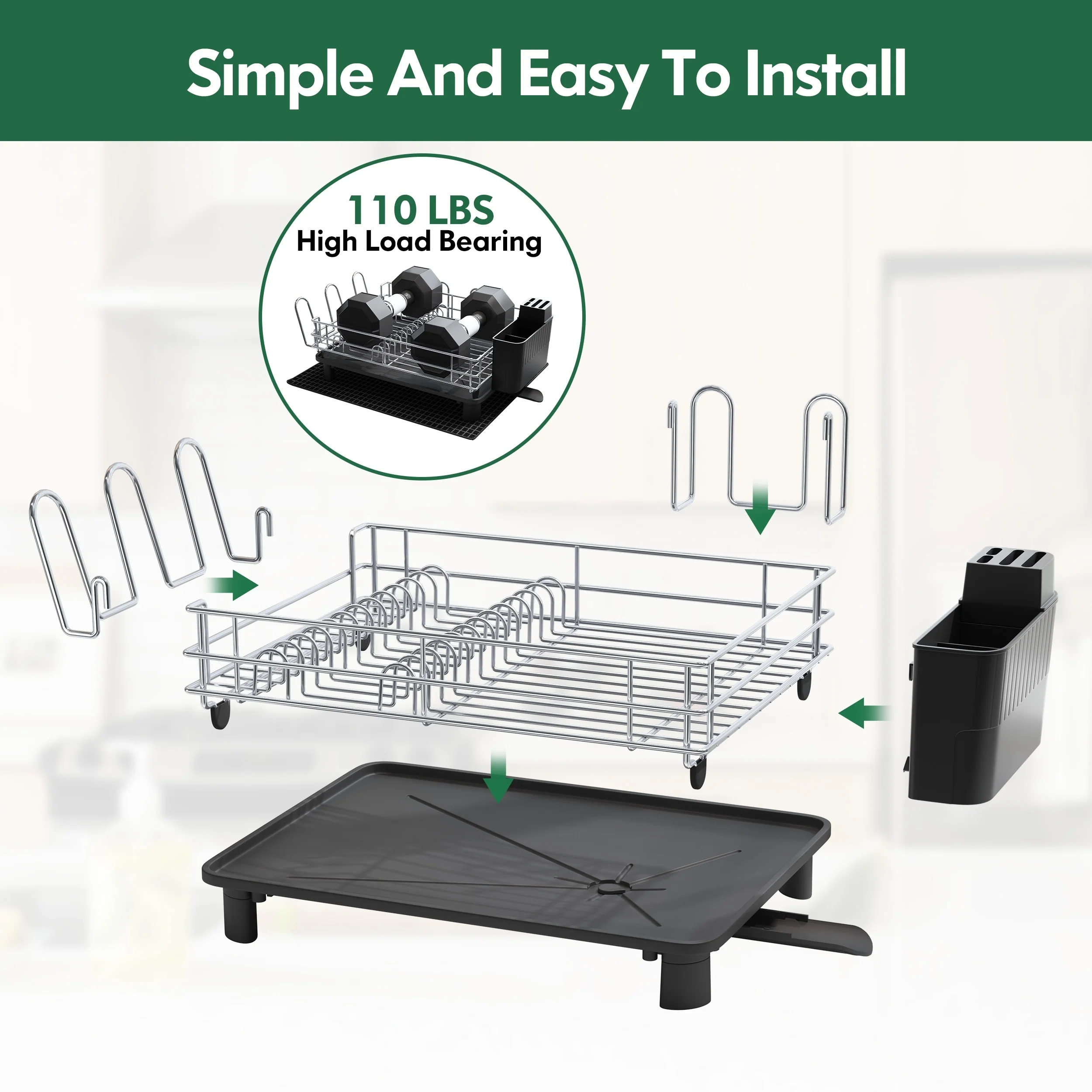 JASIWAY Multifunctional Kitchen Stainless Steel Dish Rack