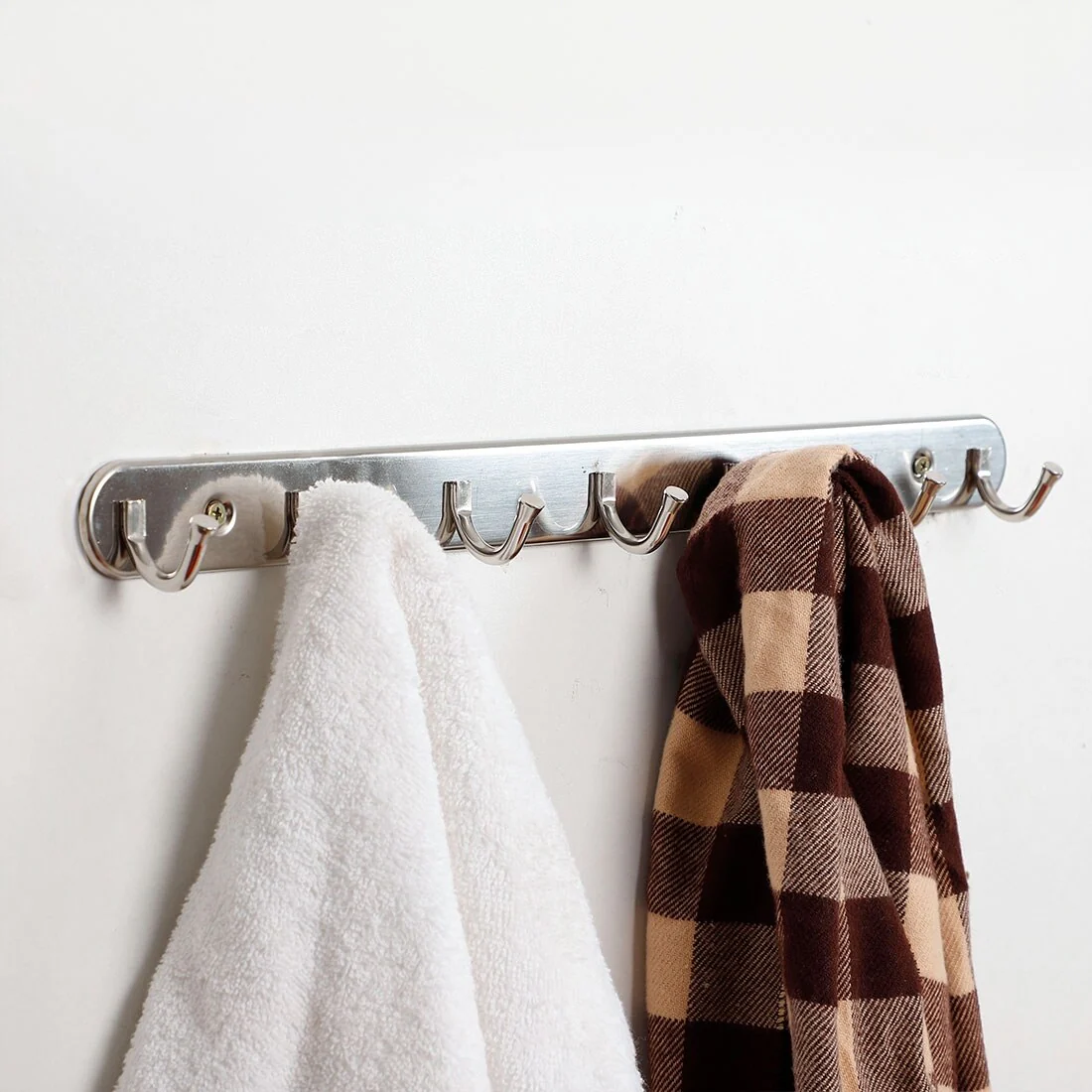 7 Hooks Stainless Steel Door Wall Mounted Clothes Bags Coat Hook Rack - Silver Tone