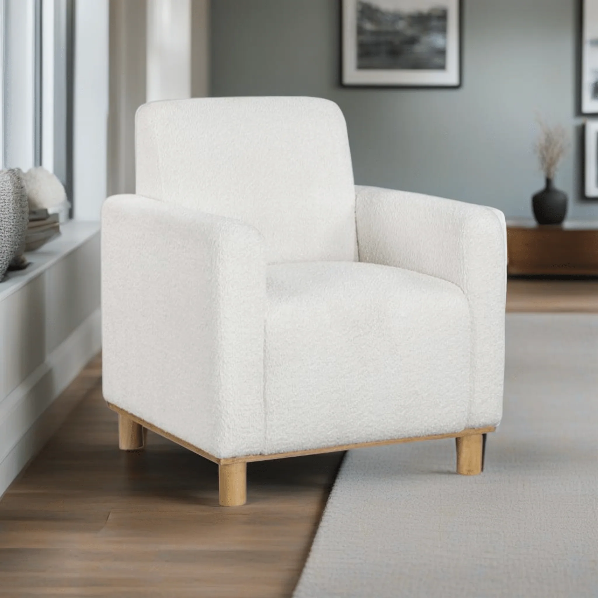 Upholstered Track Arms Living Room Chair with Round Cylindrical Legs