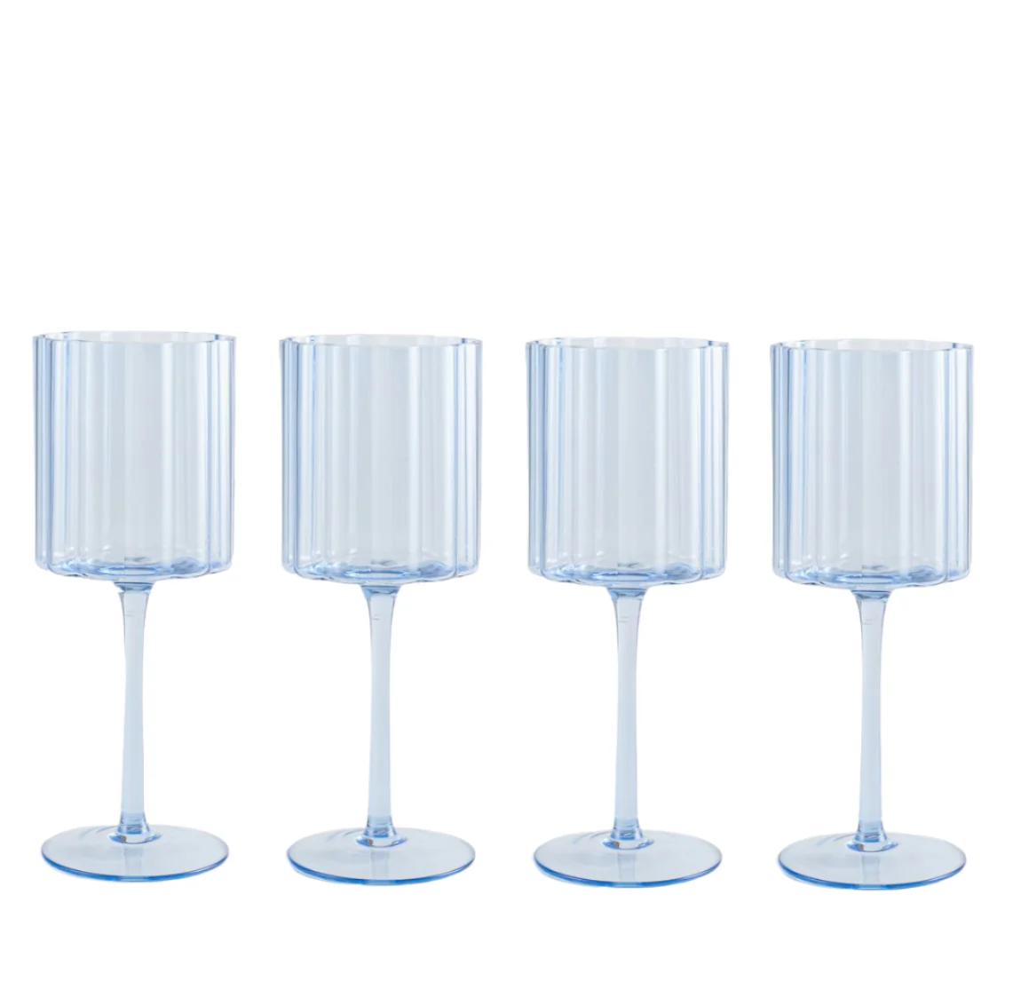 Jeanne Fitz Scalloped Rim Fluted Wine Glass, Set of 4, 12oz, Blue