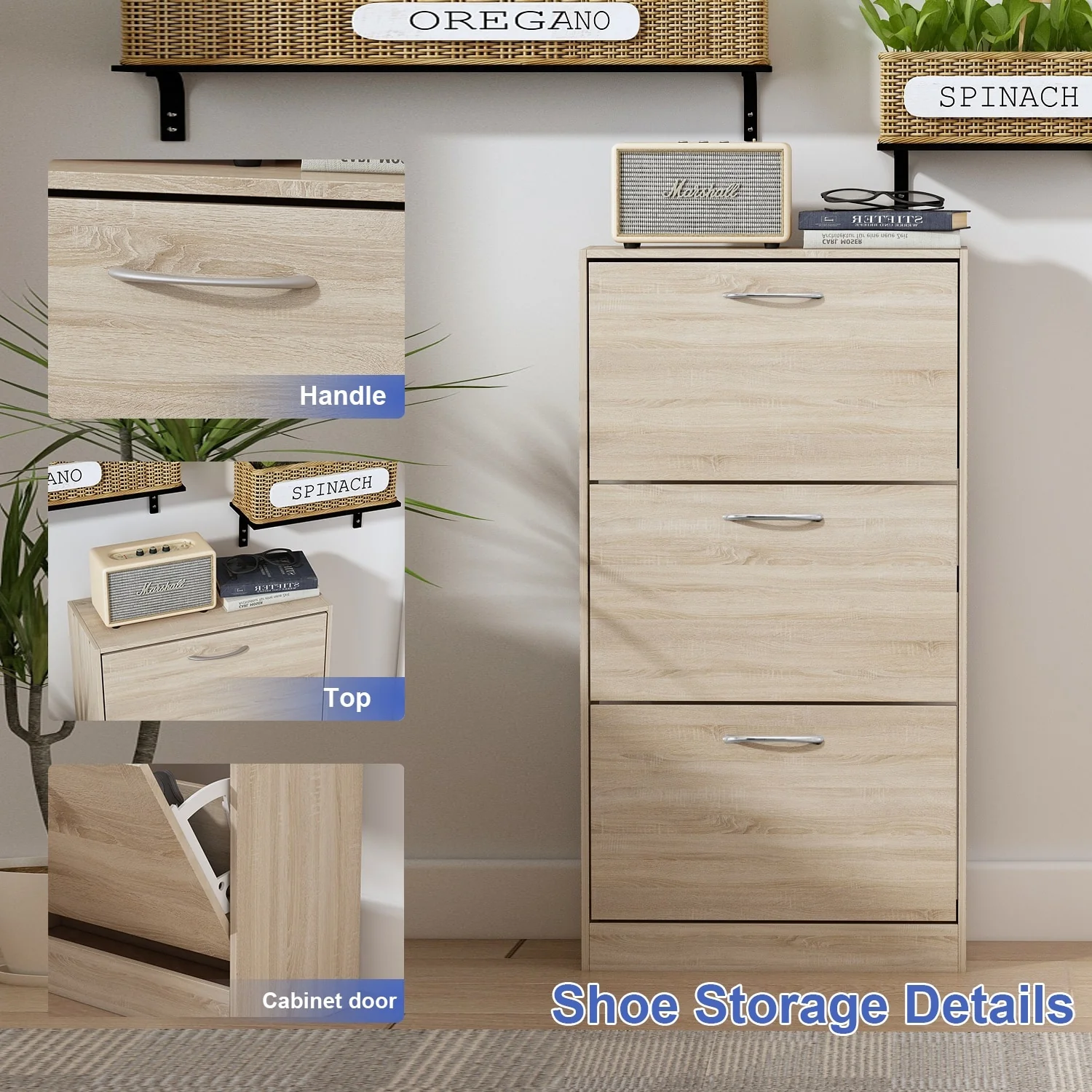 Timechee Grey Entryway Shoe Spcase Saving Cabinet with 3 Drawers