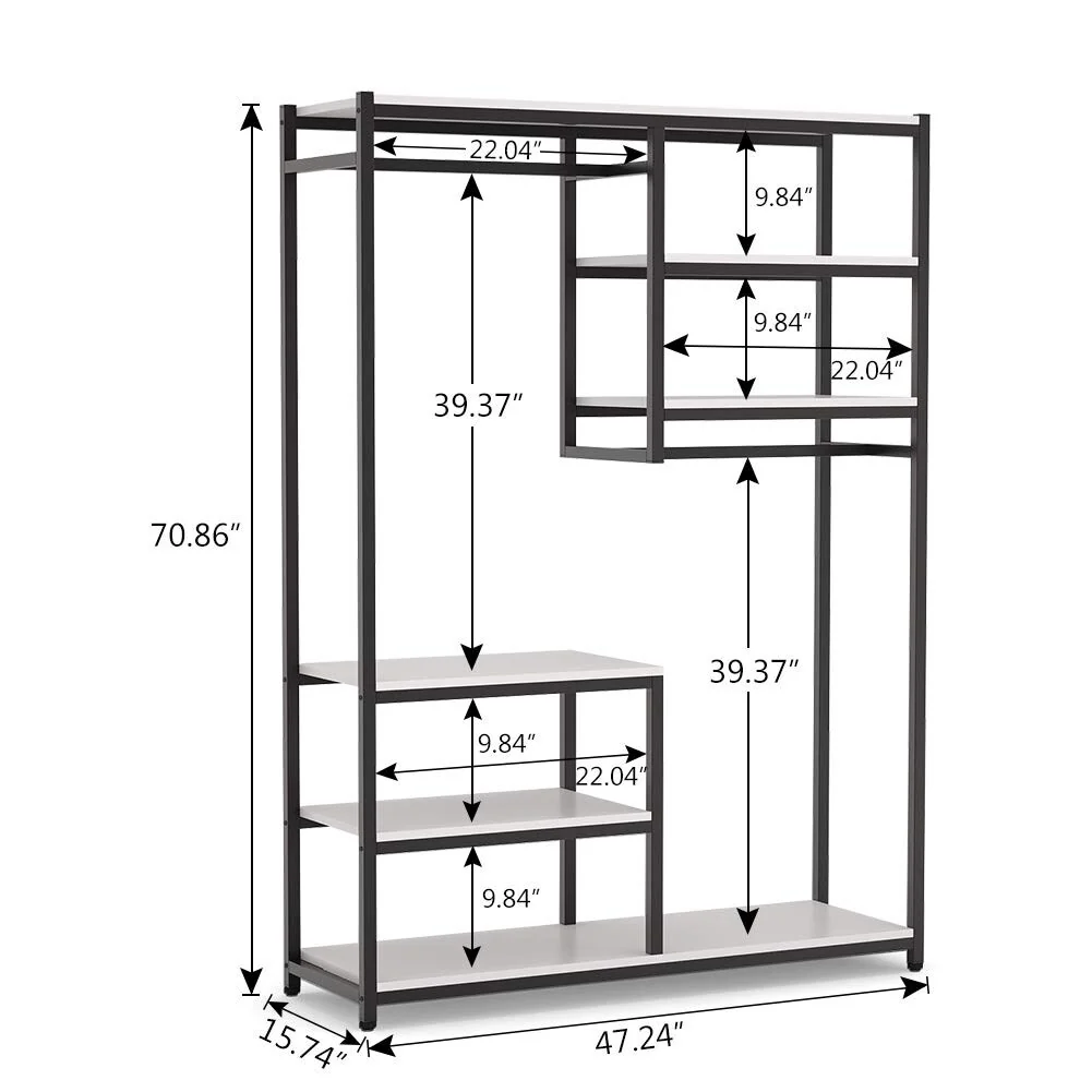 Freestanding Closet Organizer Garment Rack with Hanging Rod and Storage Shelf