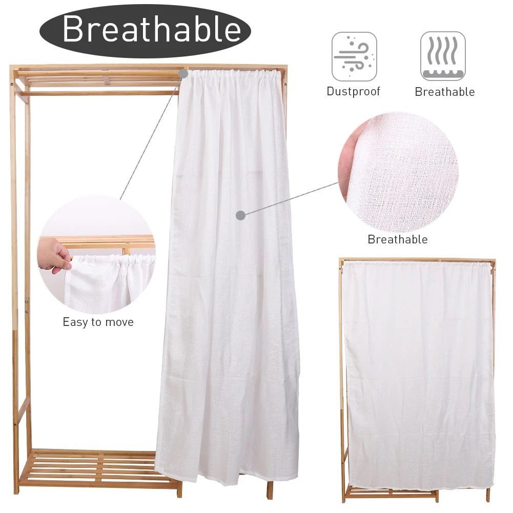 Bamboo Clothes Rack Garment Storage Shelf with Shelves Hanging Cover