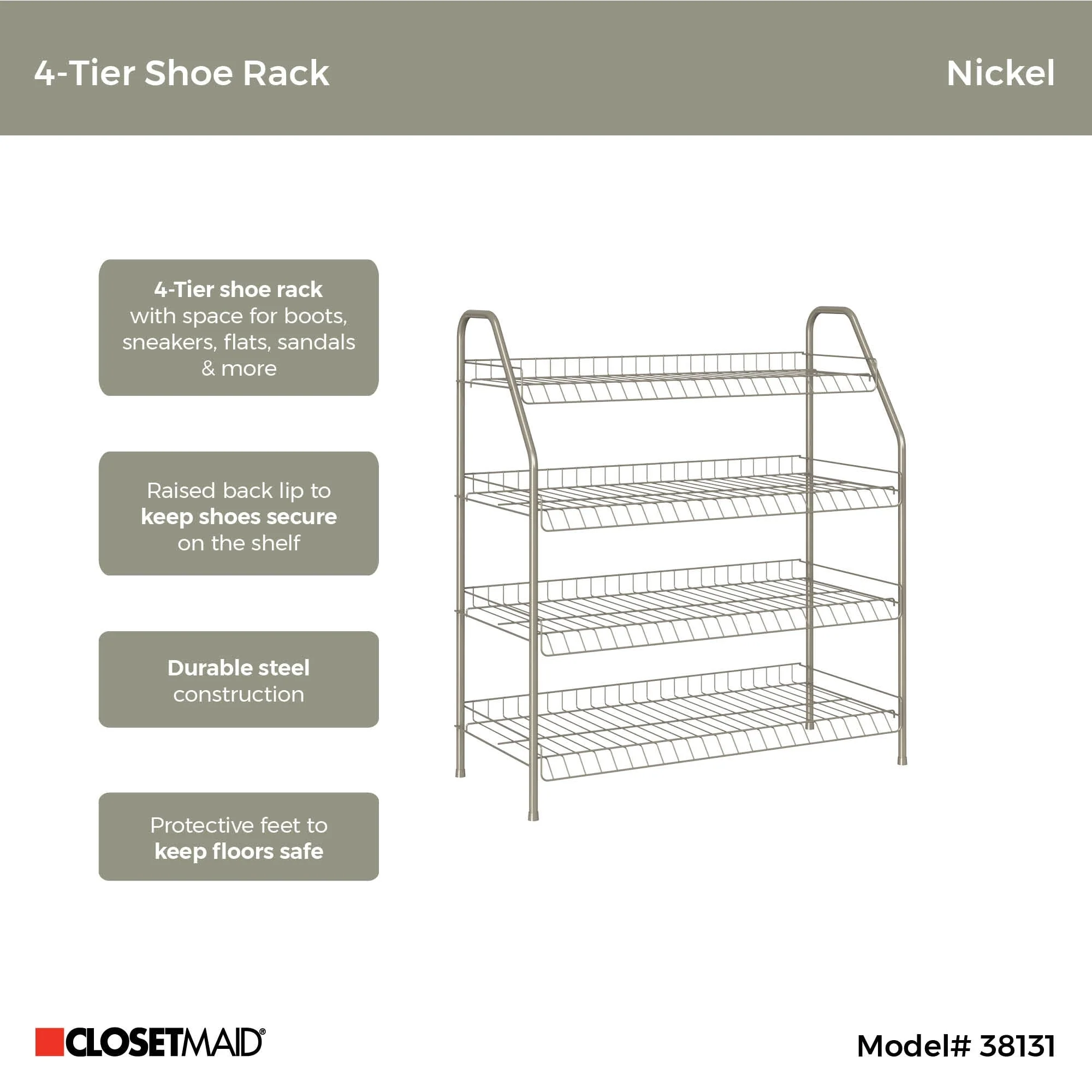 ClosetMaid Steel 4-Tier 12-Pair Freestanding Shoe Rack