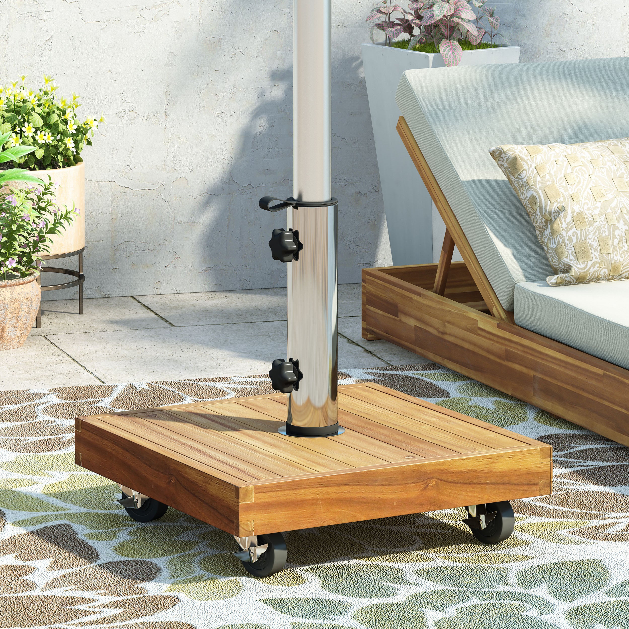 Wood Outdoor Square Umbrella Base with Casters