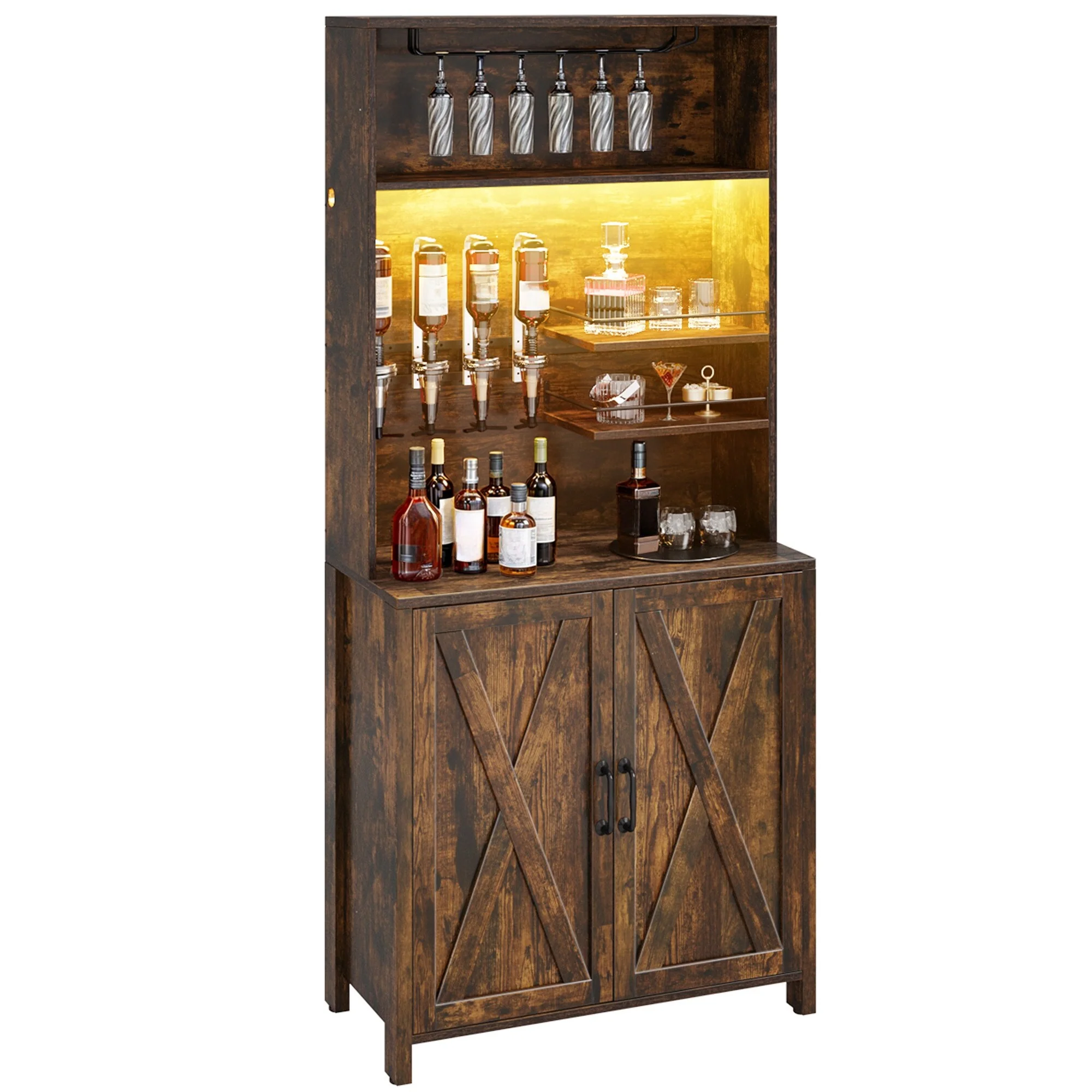 Moasis Farmhouse Bar Cabinet Wine Rack with RGB Light and Power Outlet