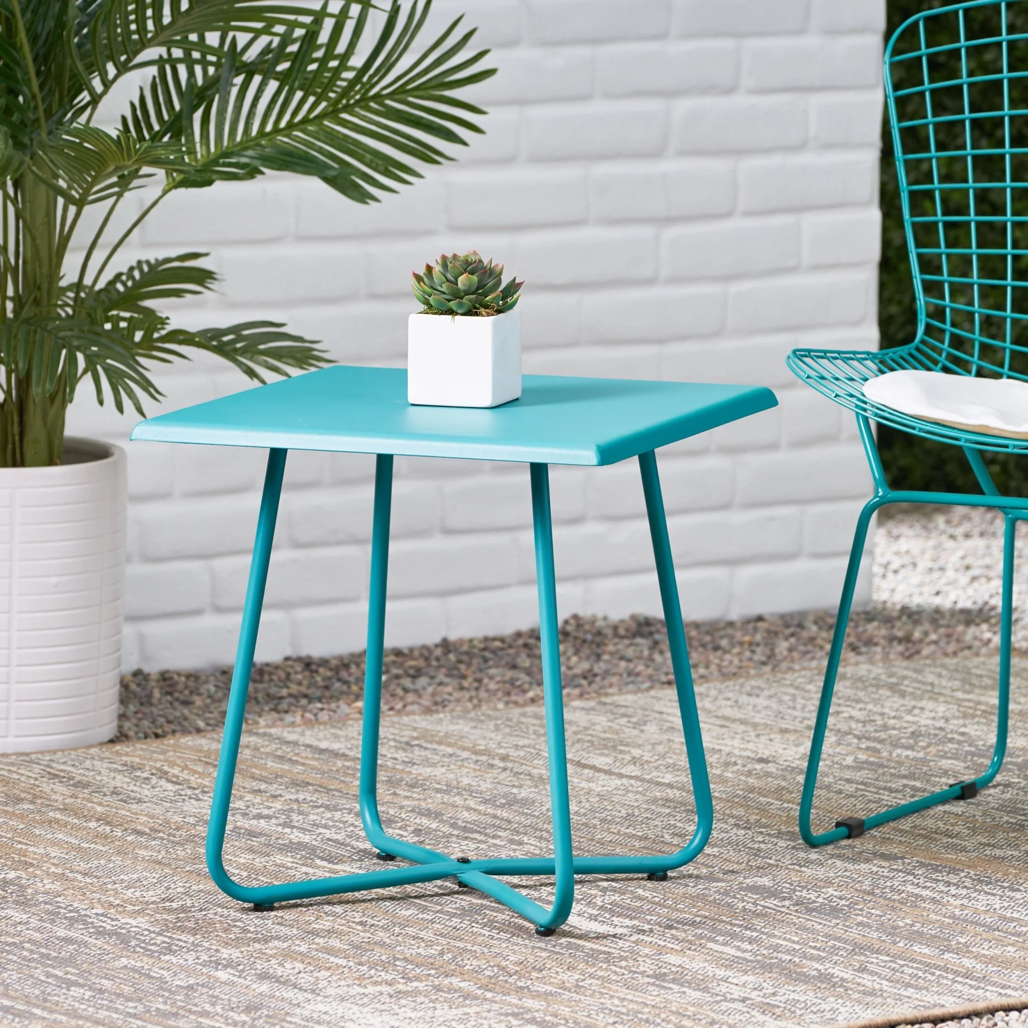 Outdoor Steel Side Table with X-Shape Bottom Crossing Legs