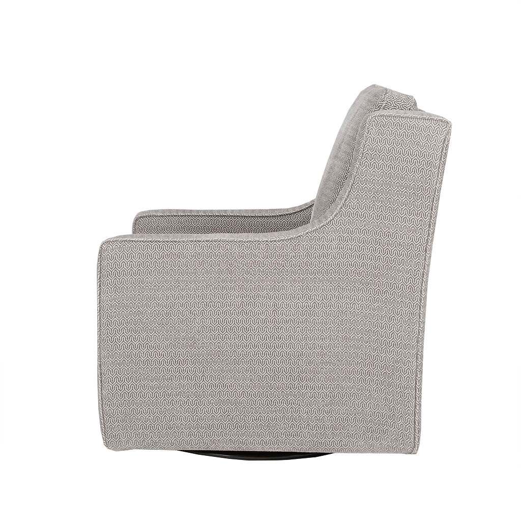 Upholstered Swivel Chair with Curved Armrest and Metal Base