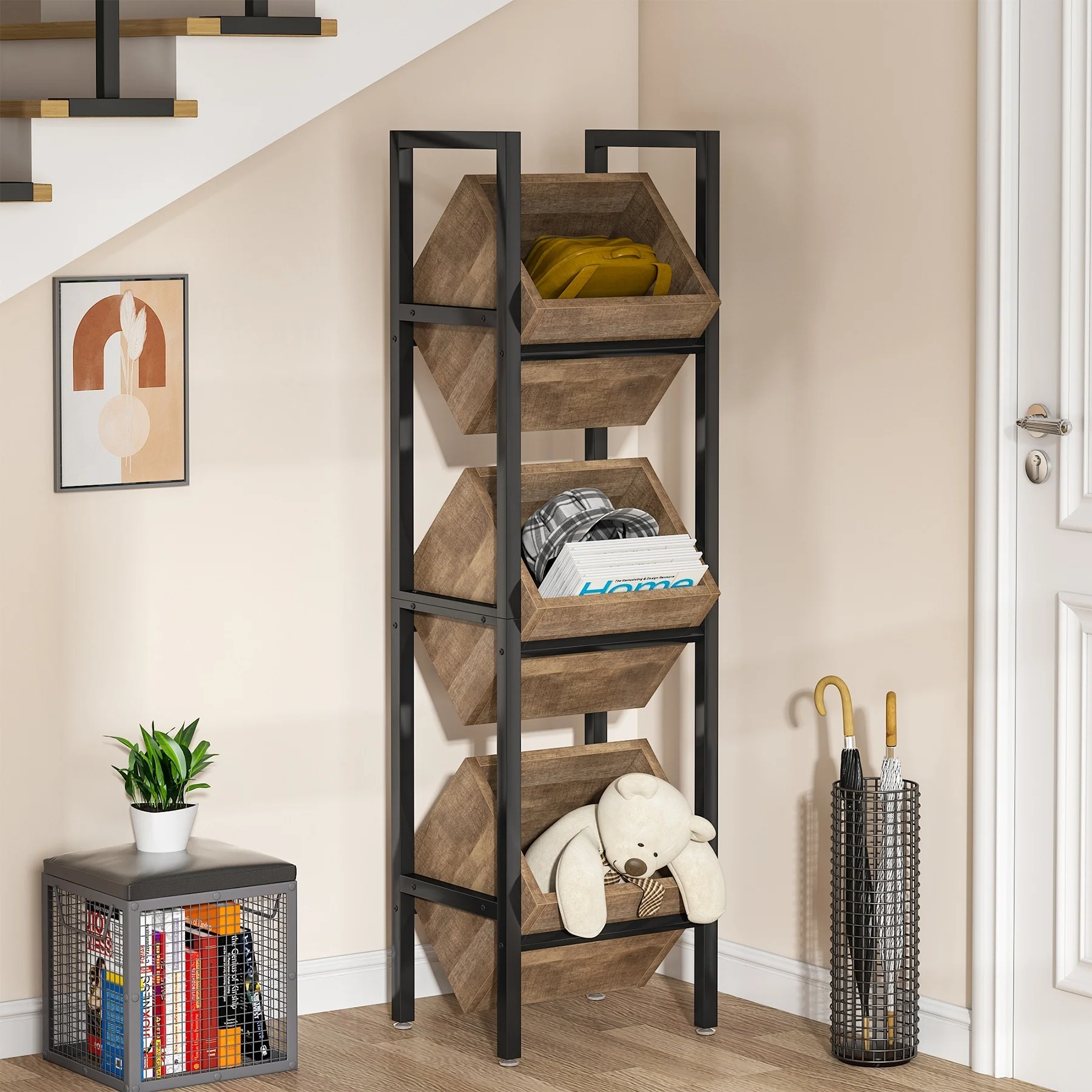 Vertical Standing Basket Storage Tower for Kitchen Bathroom Living Room