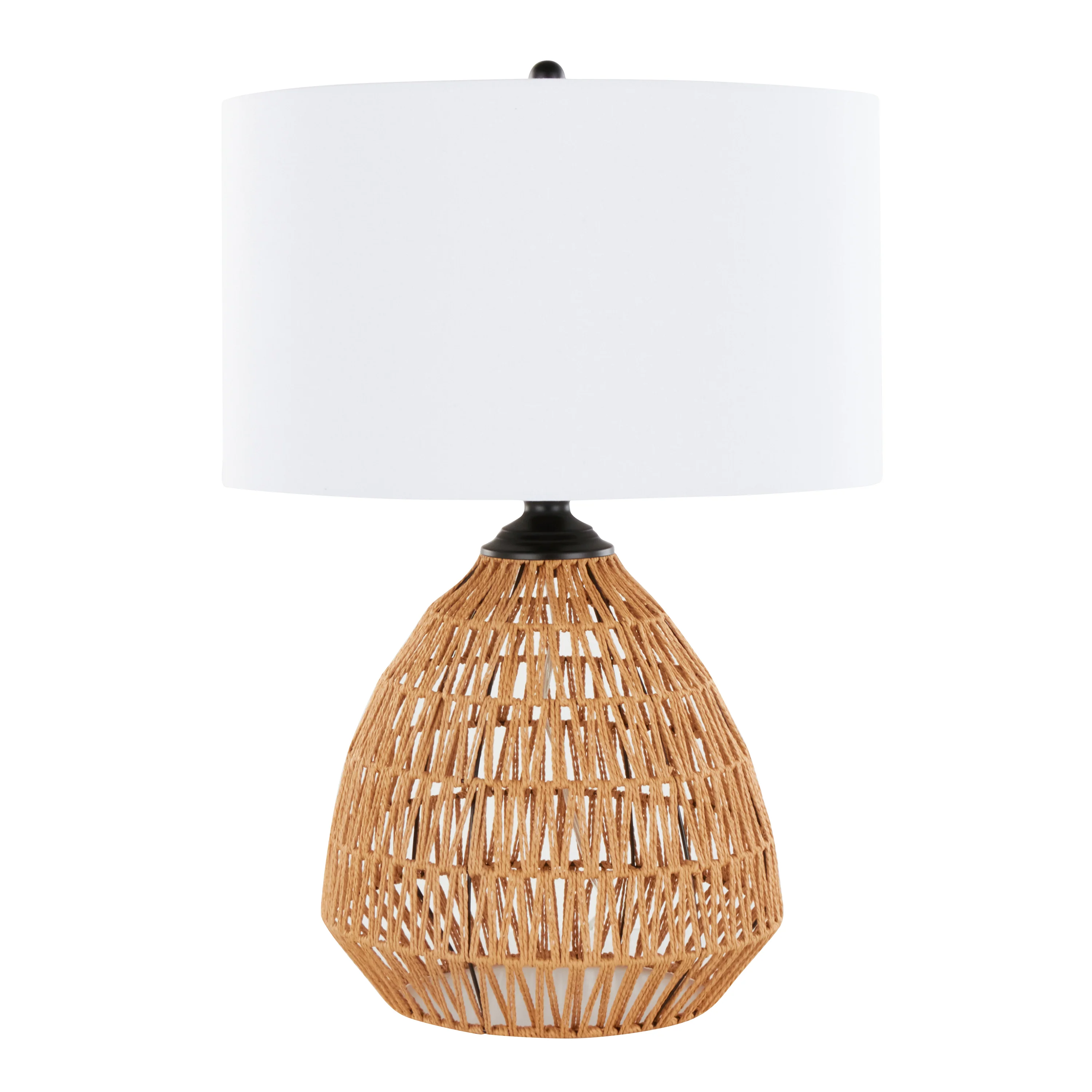 Table Lamp with Rope Rattan Base and White Linen Shade