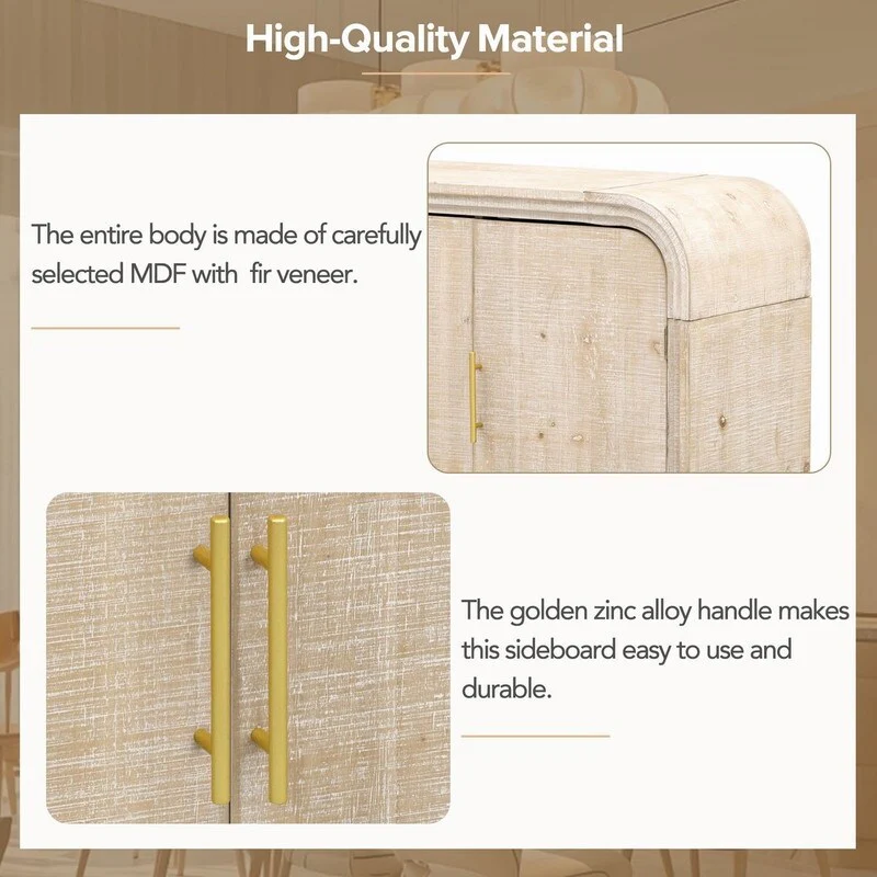 47.2''W Sideboard with Gold Handles and Adjustable Dividers - N/A