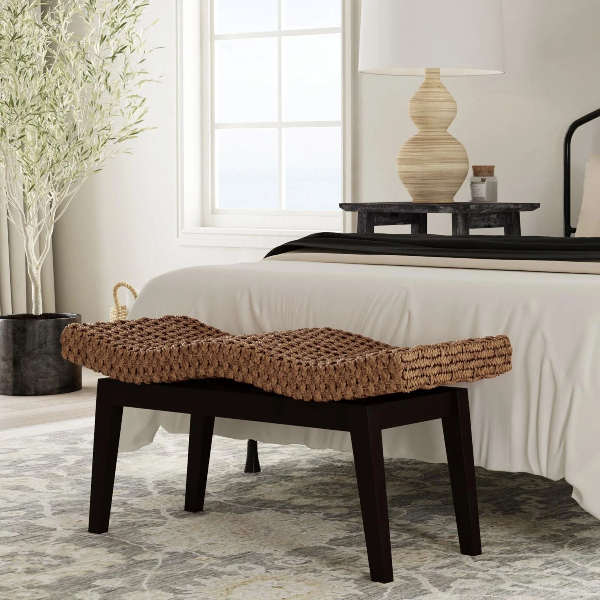 Wicker and Wood Wave Double Bench
