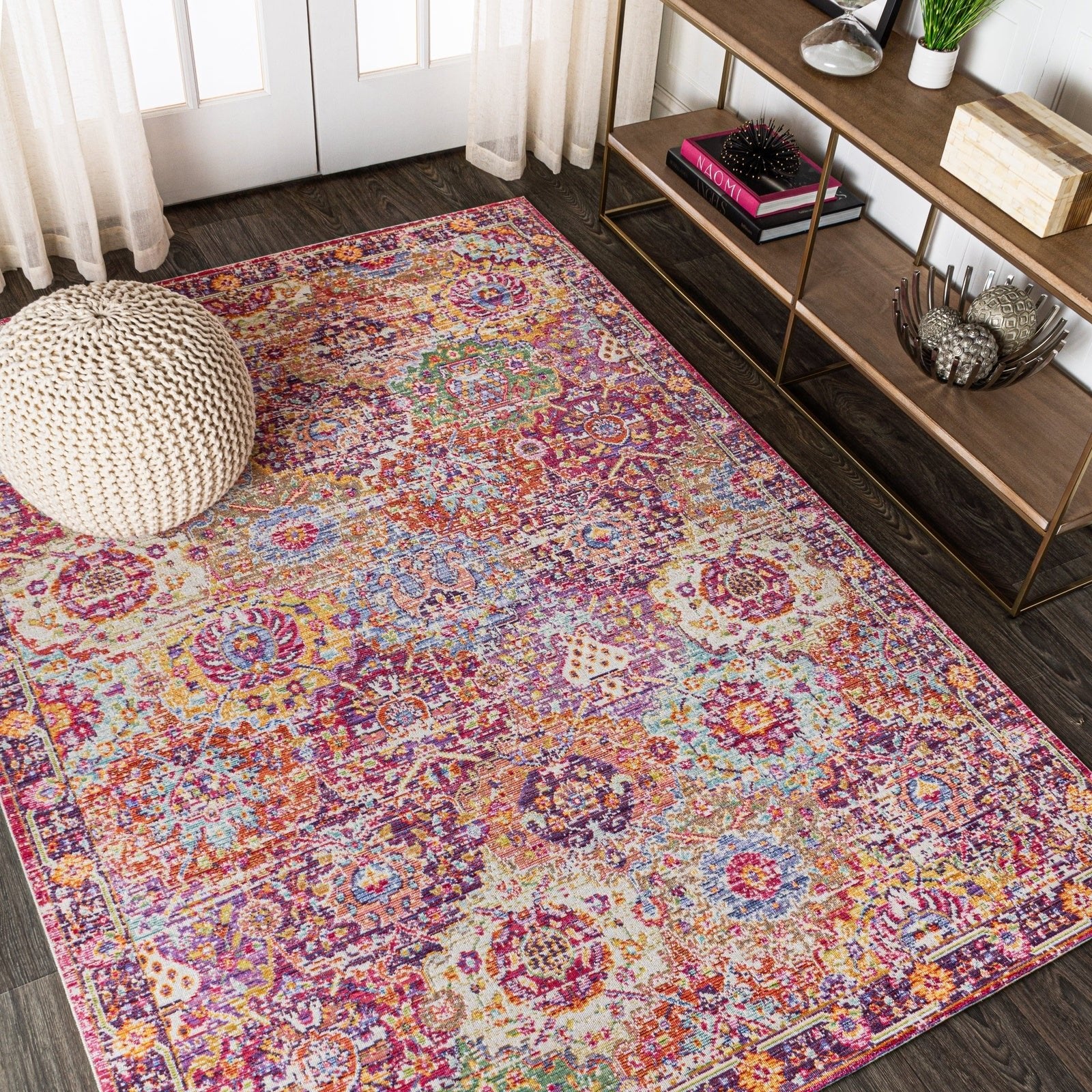 Flori Bohemian Medallion Deep Fuchsia Area Rug