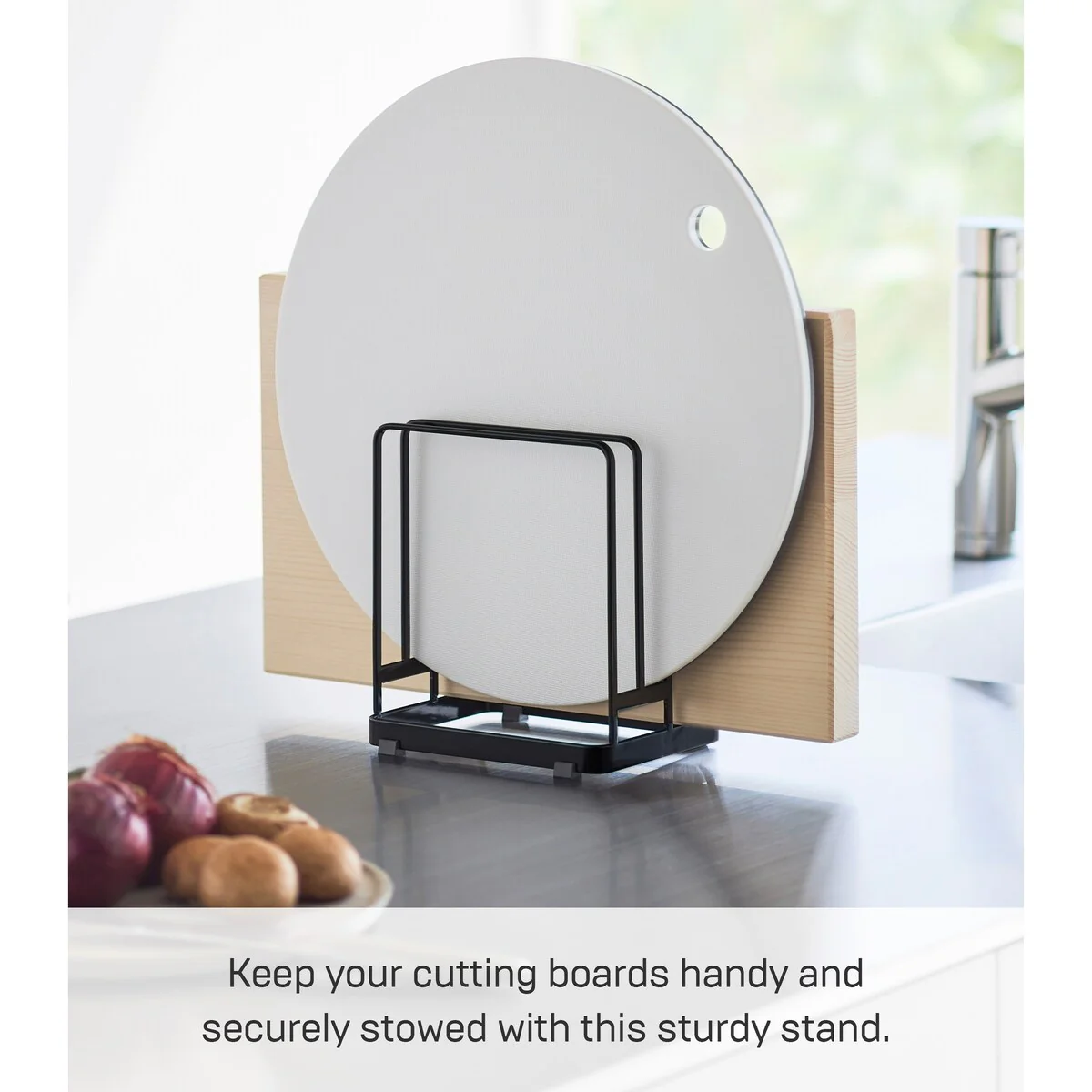 Yamazaki Home Round Cutting Board Stand, Steel - L 4.65 x W 6.3 x H 6.89 inches