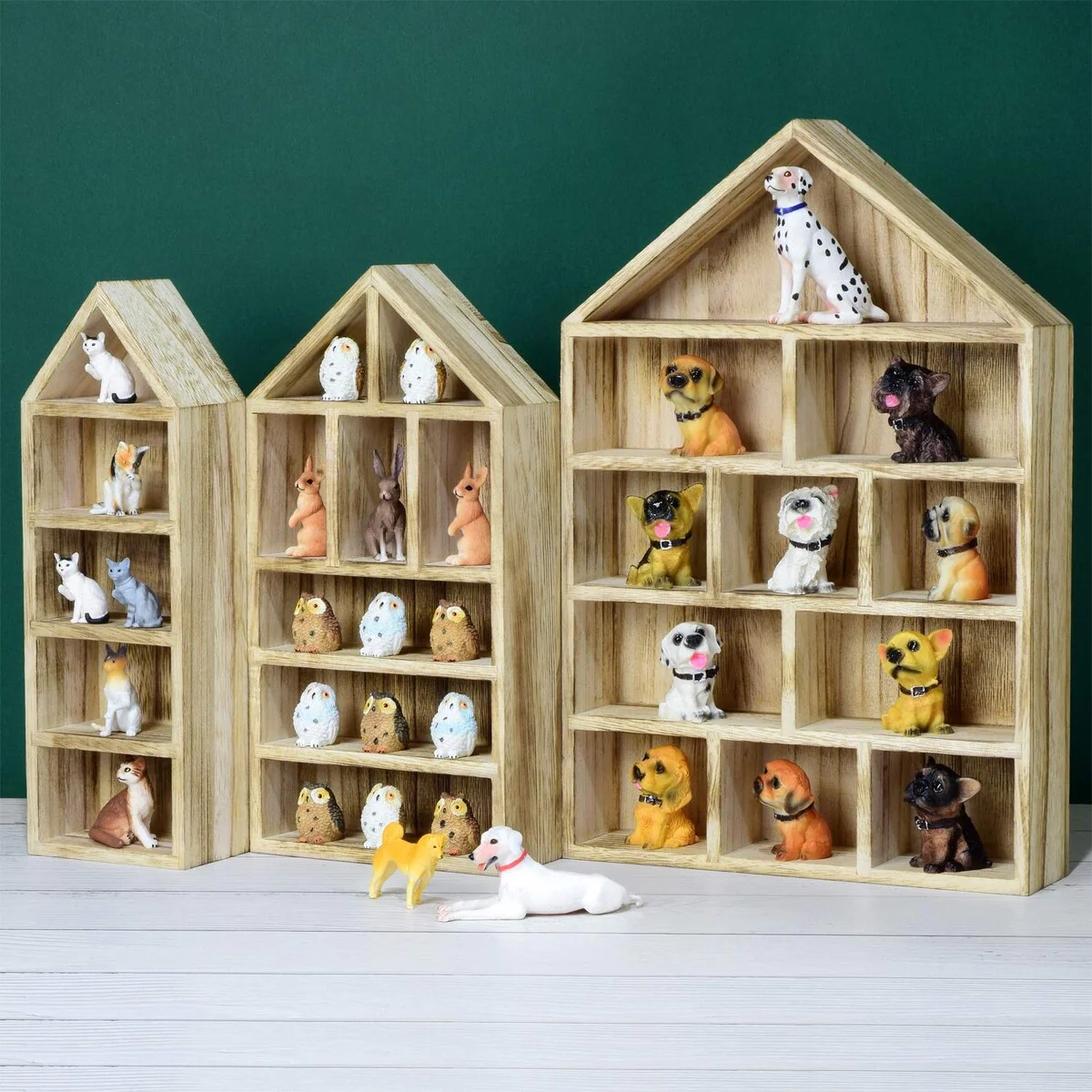 House-Shaped Wooden Shadow Cubby Display Shelf, Set of 3