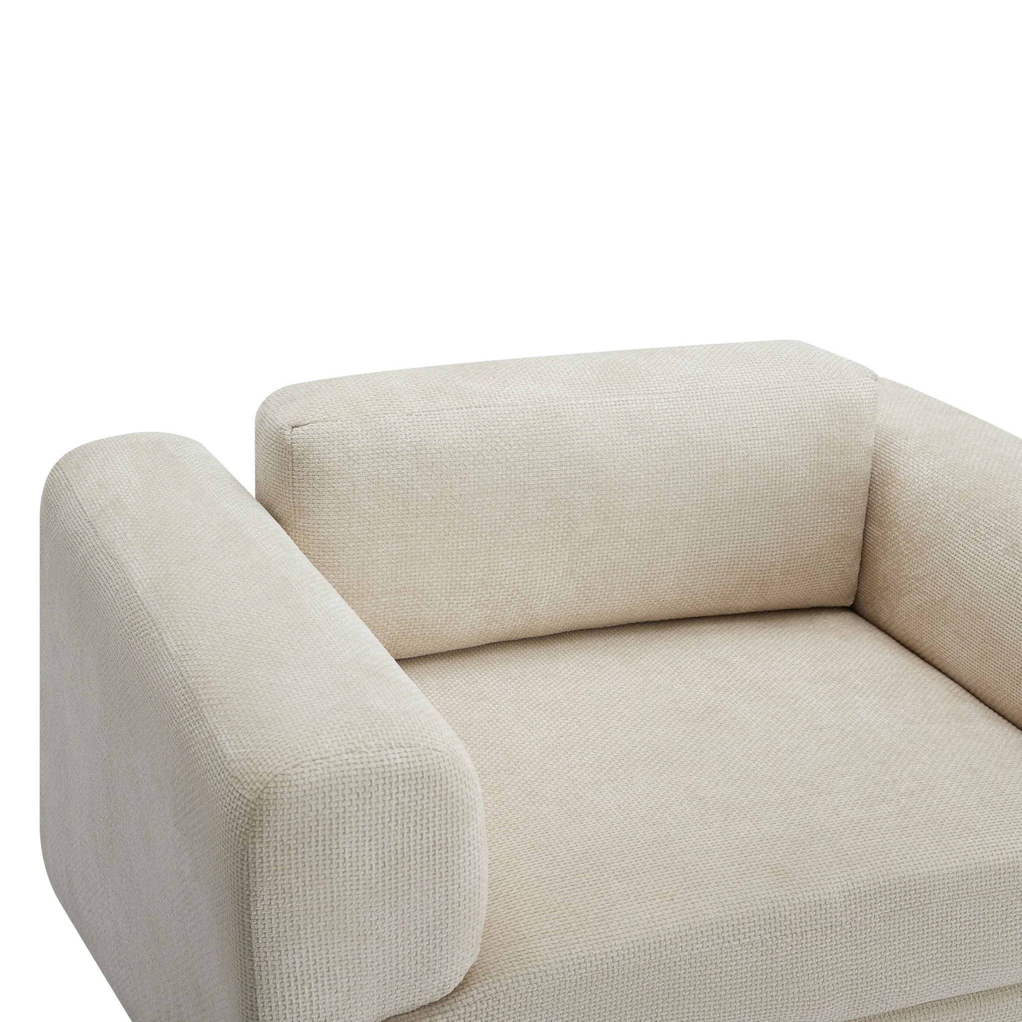 Elixired Upholstered Arm Chair with Tucked Armrests and Round Rubberwood Legs