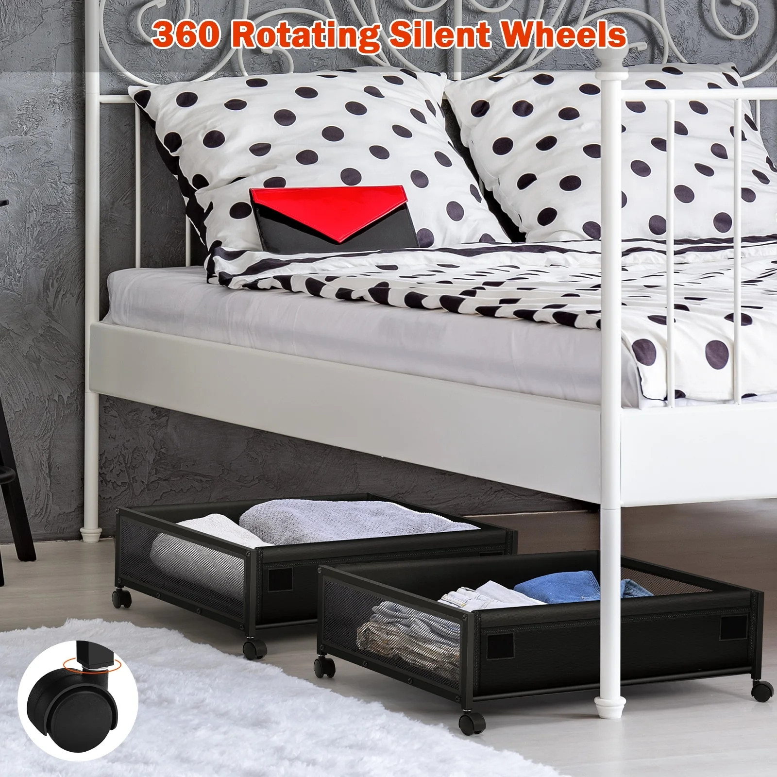 2 Packs Under Bed Storage with Wheels - 2-PCS