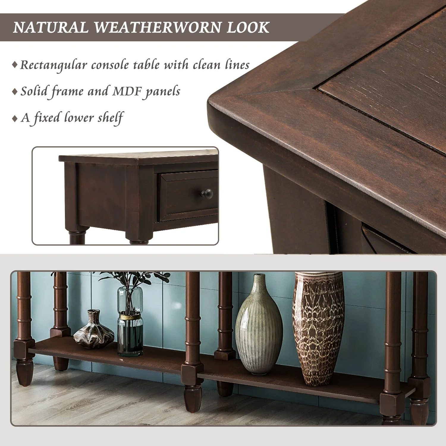 Console Table with 2 Storages and Bottom Shelf