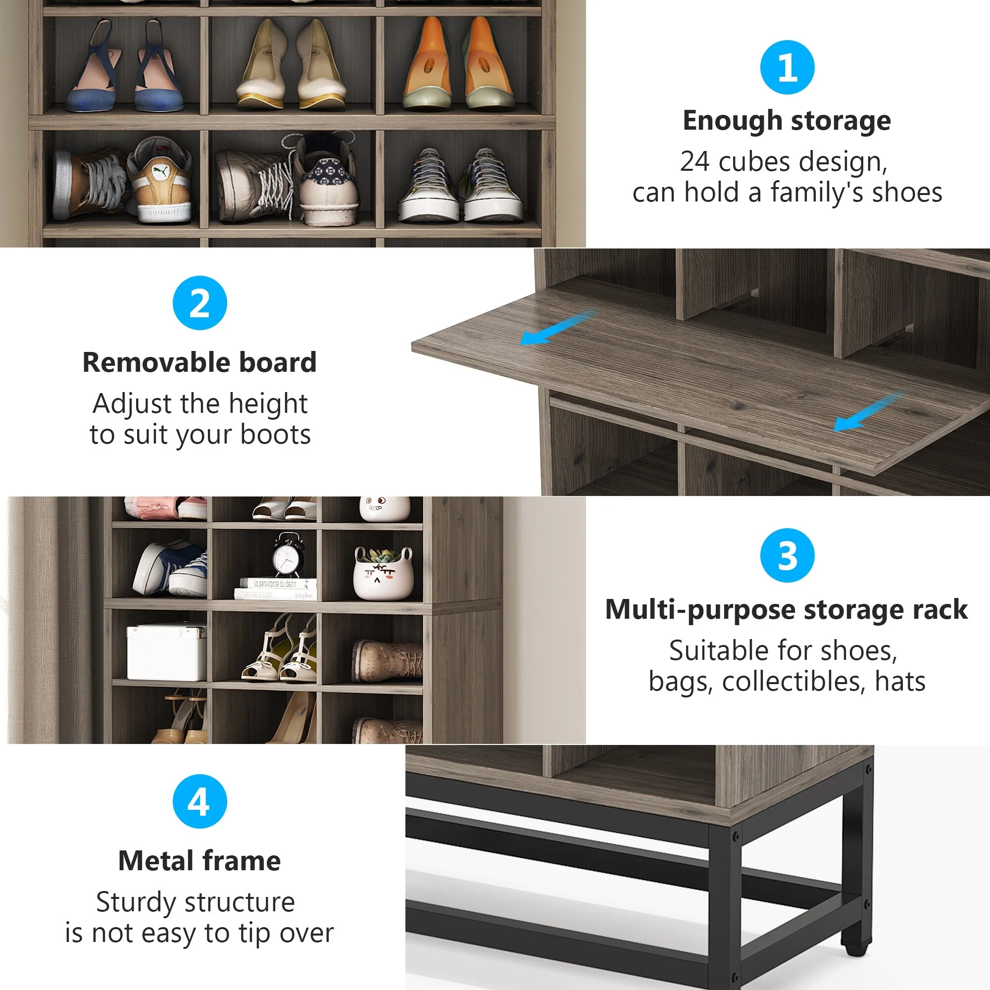 8-tier Shoe Storage Cabinet Organizer Rack with 24 Cubbies