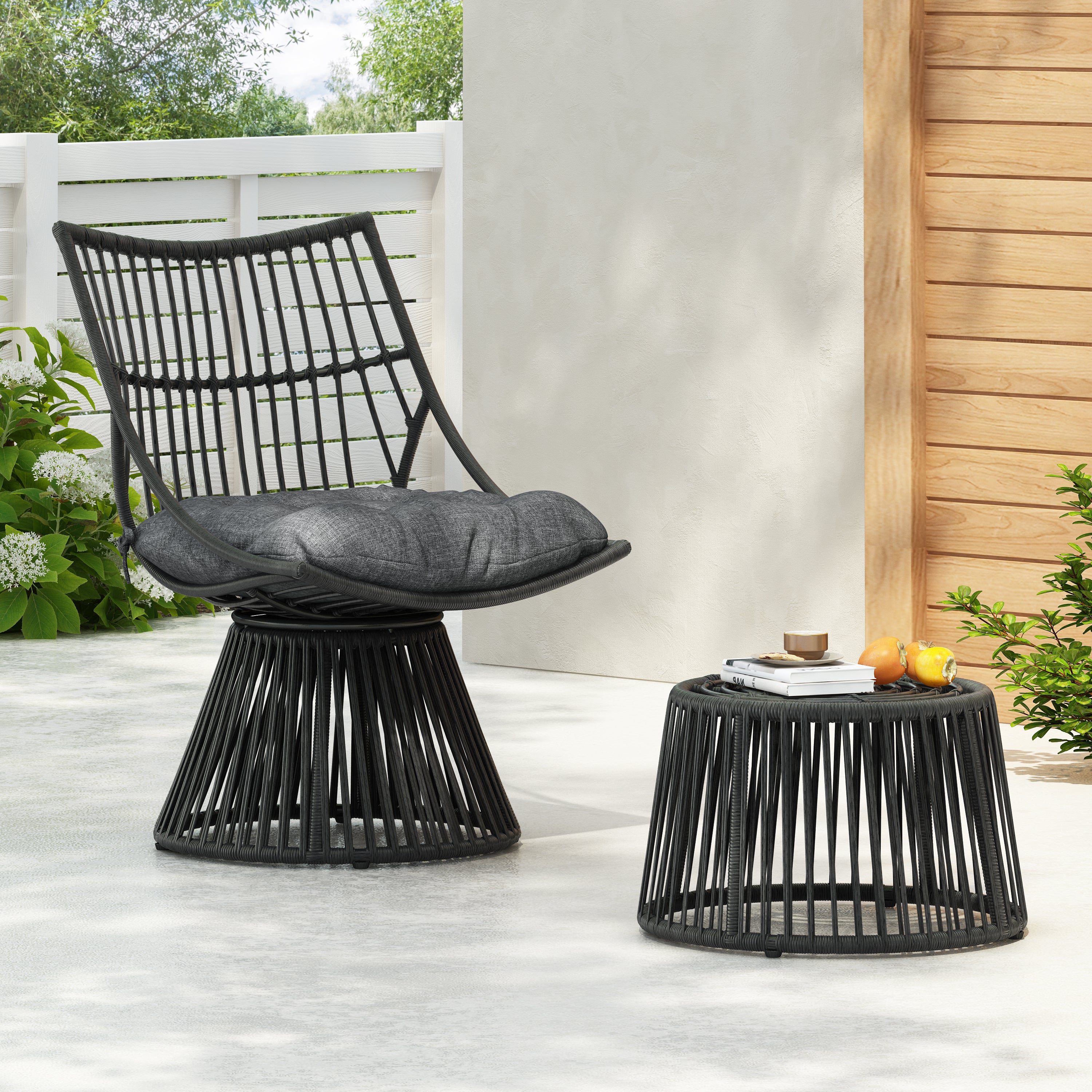 Strontianite 2-Piece Patio Set with Side Table and Wicker High Back Chair
