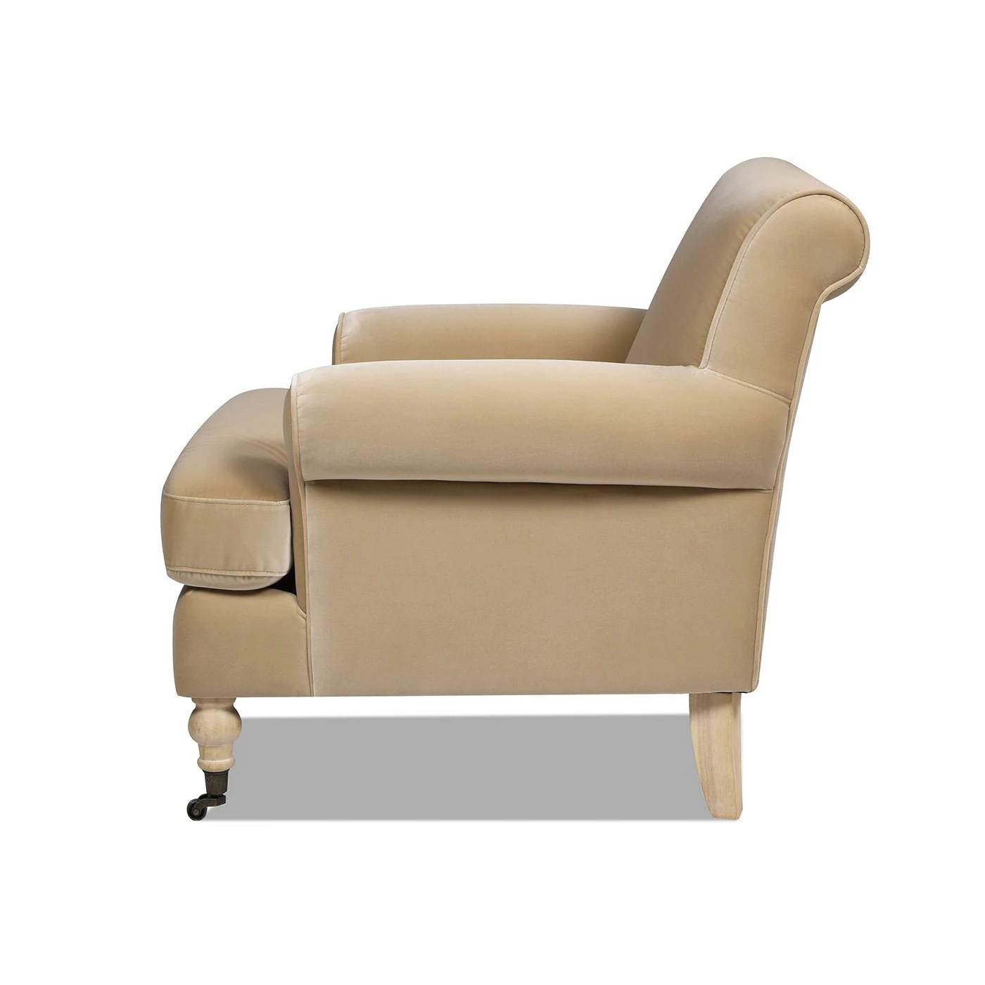 Cobaltex Upholstered Arm Chair with Metal Casters and Rolled Arms