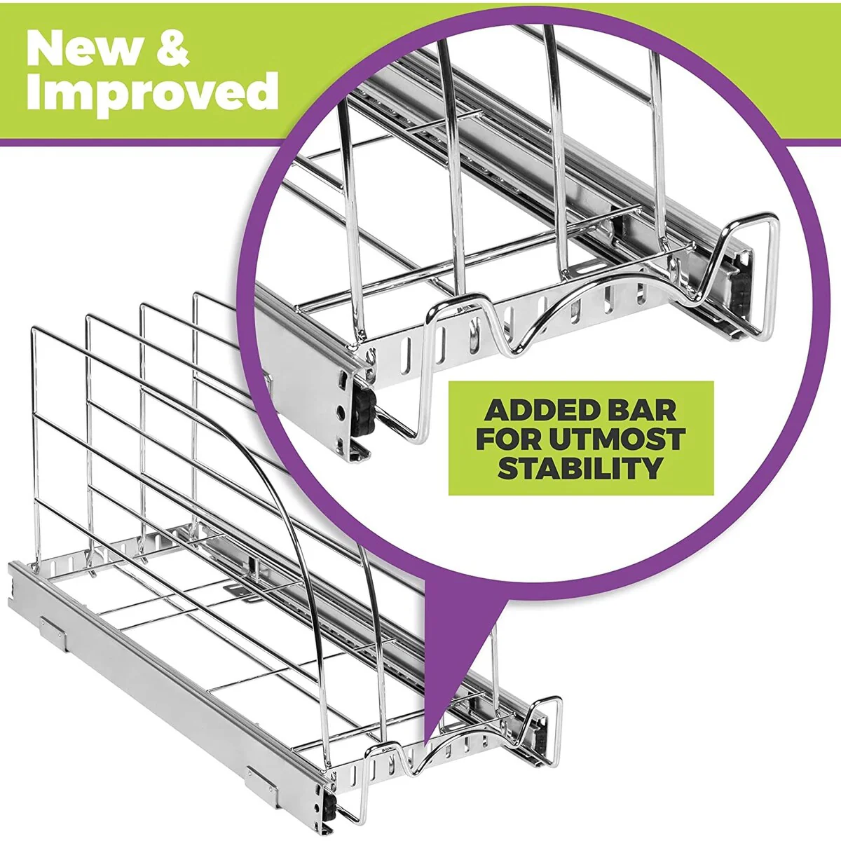 Hold N Storage Pull Out Bakeware Organizer 8.5” W x 21” L x 10.63” H Heavy Duty, Chrome