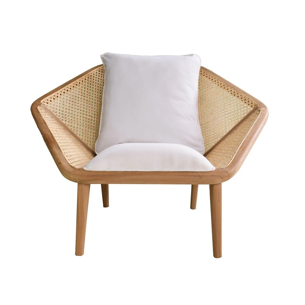 Leisure Chair with Rattan Cane Back and Hexagonal Design
