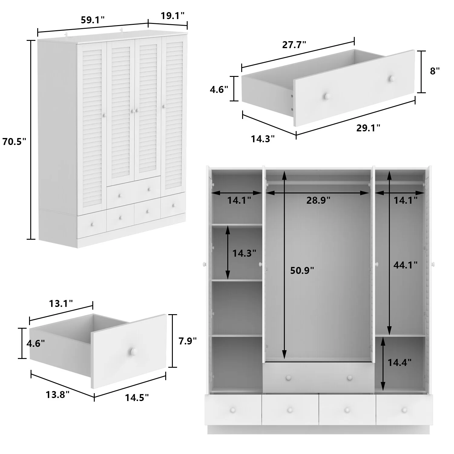 Contemporary Modern Freestanding Wardrobe Armoire Closet, 70