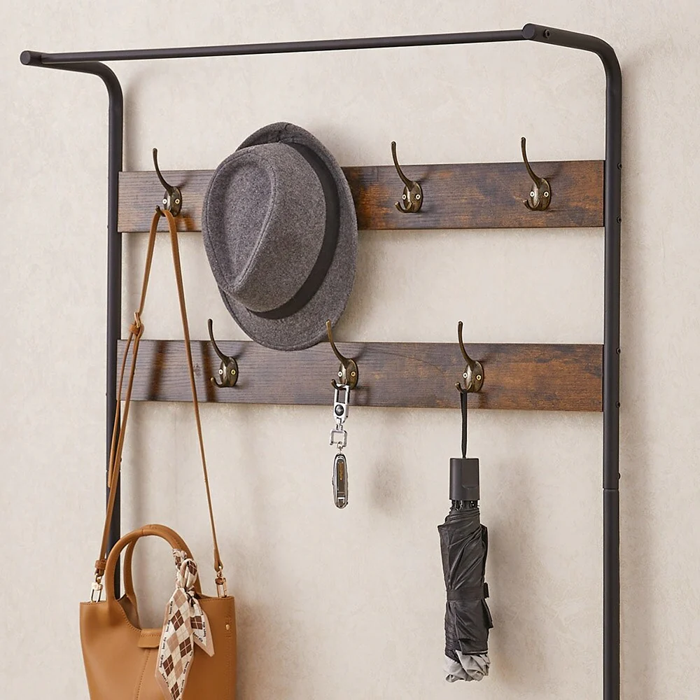 3-in-1 Entryway Coat Rack, Hall Tree with Shoe Rack, 7 Hooks - 11.5
