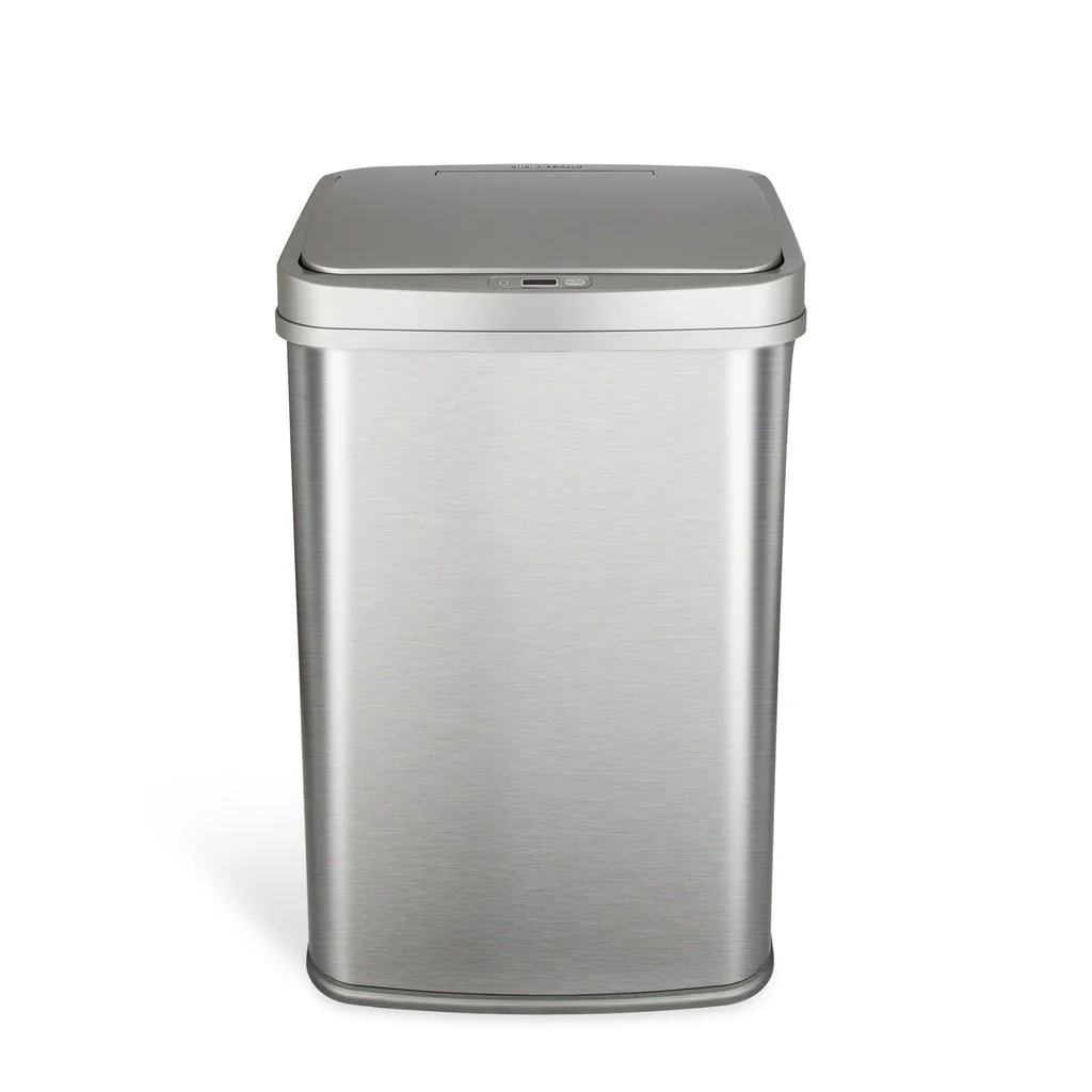NINESTARS Rectangular Motion Sensor Trash Can 13.2 Gallon Silver DZT-50-28SL