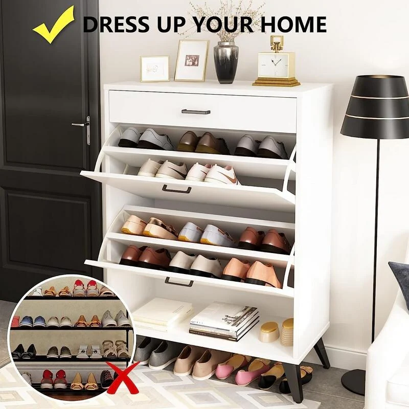 Grondin Modern Contemporary Entryway Shoe Cabinet with Drawers, Interior Adjustable/Removable Panel and Bottom Open Shelf